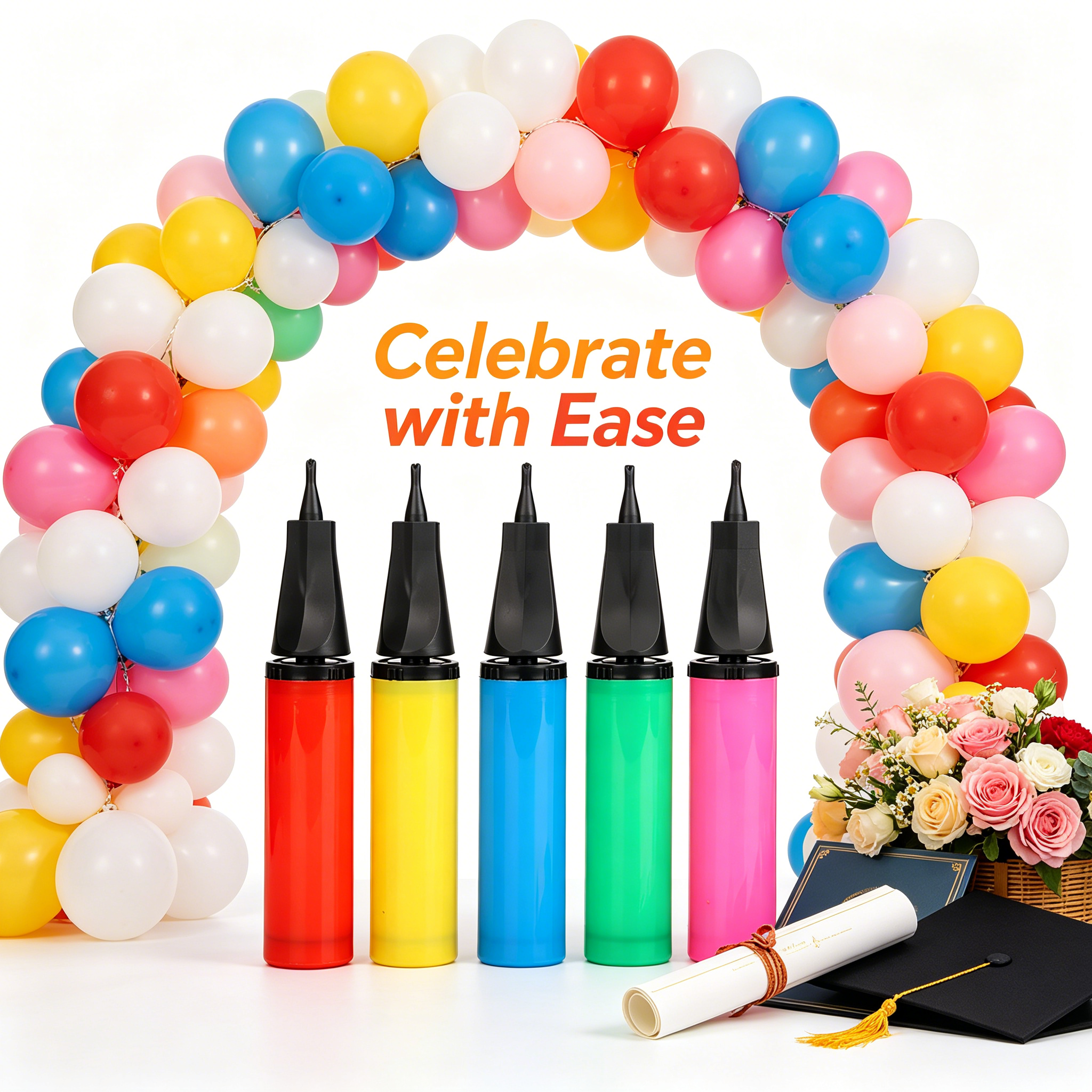 CURYMAY Handheld Balloon Air Pump Inflator for Party Decorations and Event Setup (11 in) wt82t