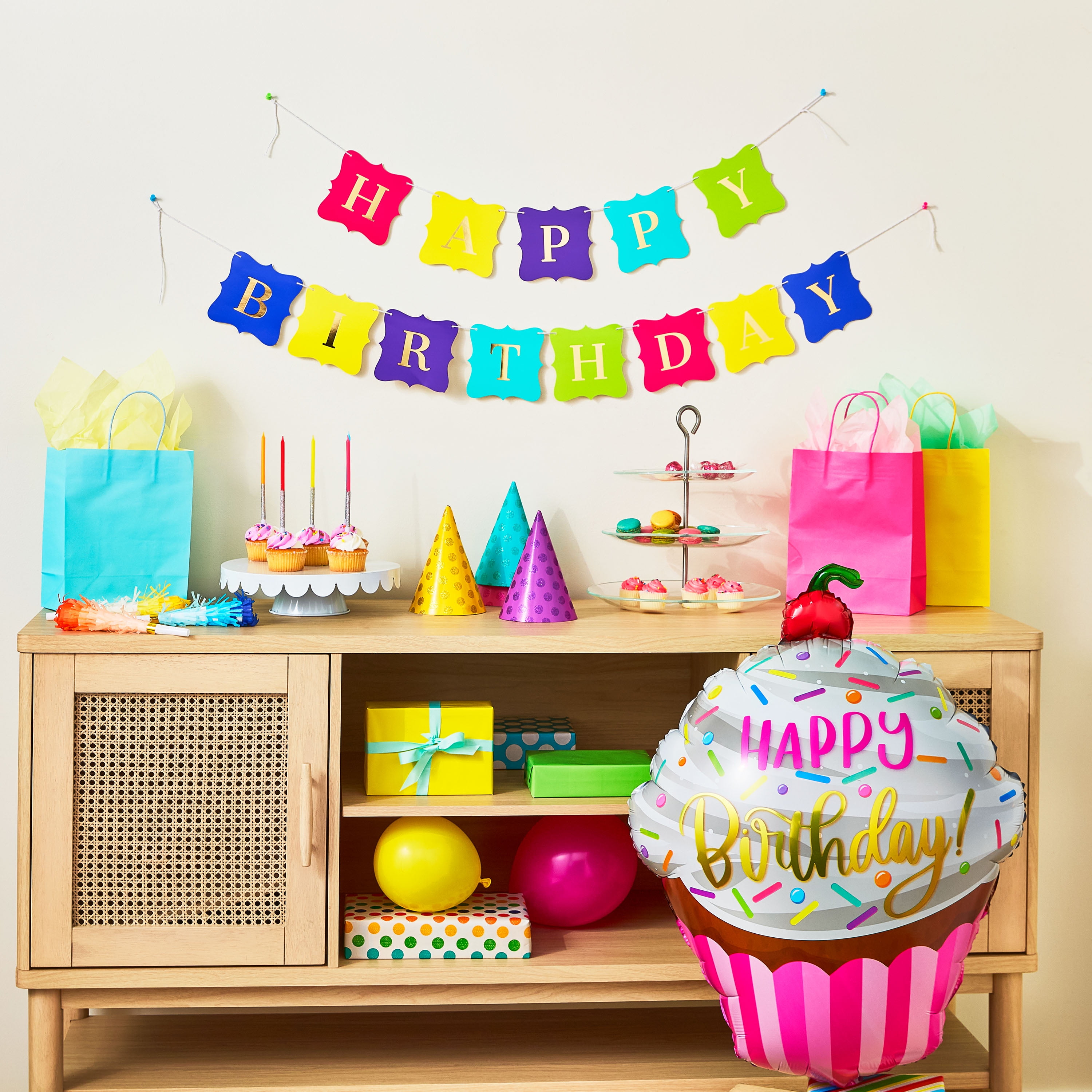 Way To Celebrate Happy Birthday Cupcake Foil Balloon, Vibrant Party Decoration (Multicolor, 35 in) 3jg3f