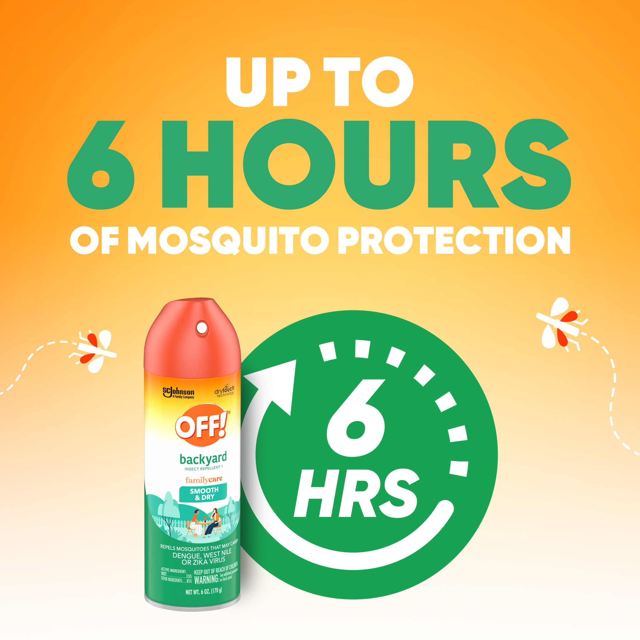 OFF! Backyard FamilyCare Smooth & Dry Mosquito Repellent, Non-Greasy Insect Spray (6 oz) 05vh6