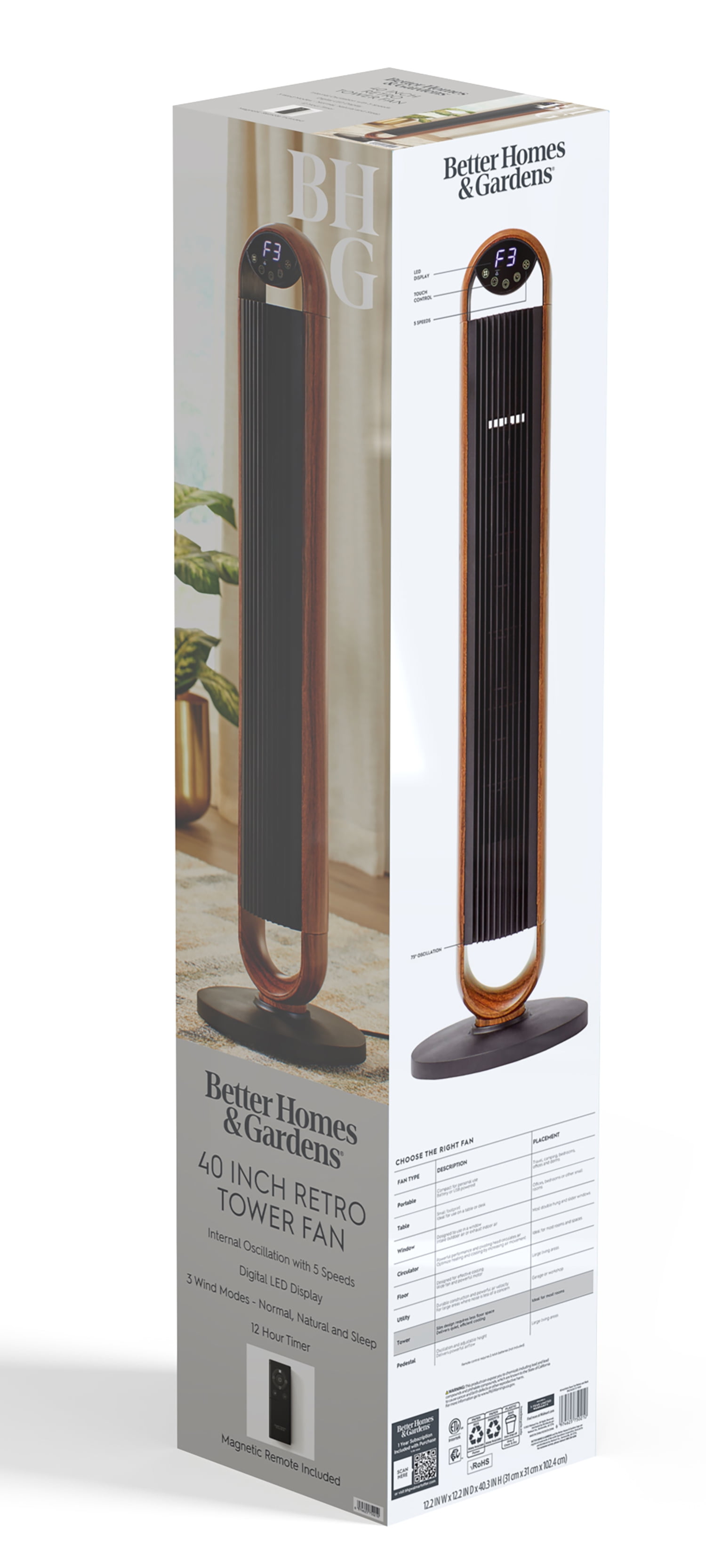 Better Homes & Gardens 40 in Oscillating Tower Fan with Remote Control (Black, 40 in) asraw