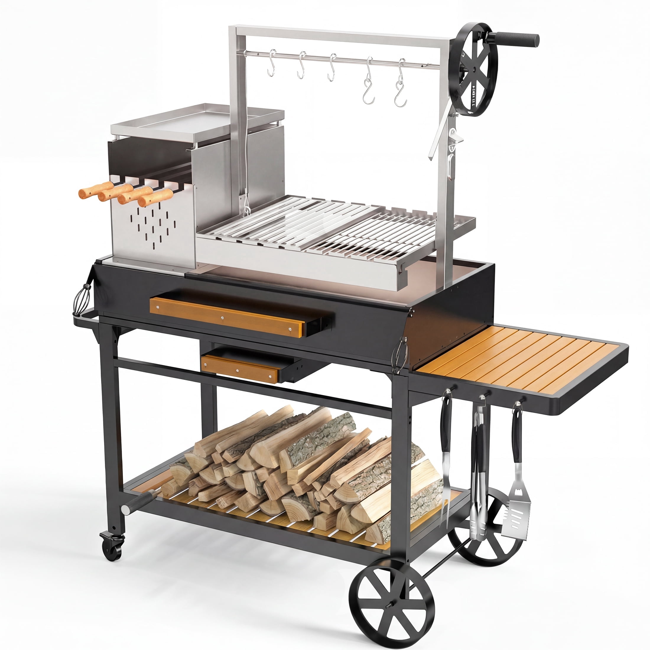 Flintex Professional Argentine Santa Maria Grill, Wood & Charcoal BBQ with Adjustable Height Grate (Black) 8tt1w
