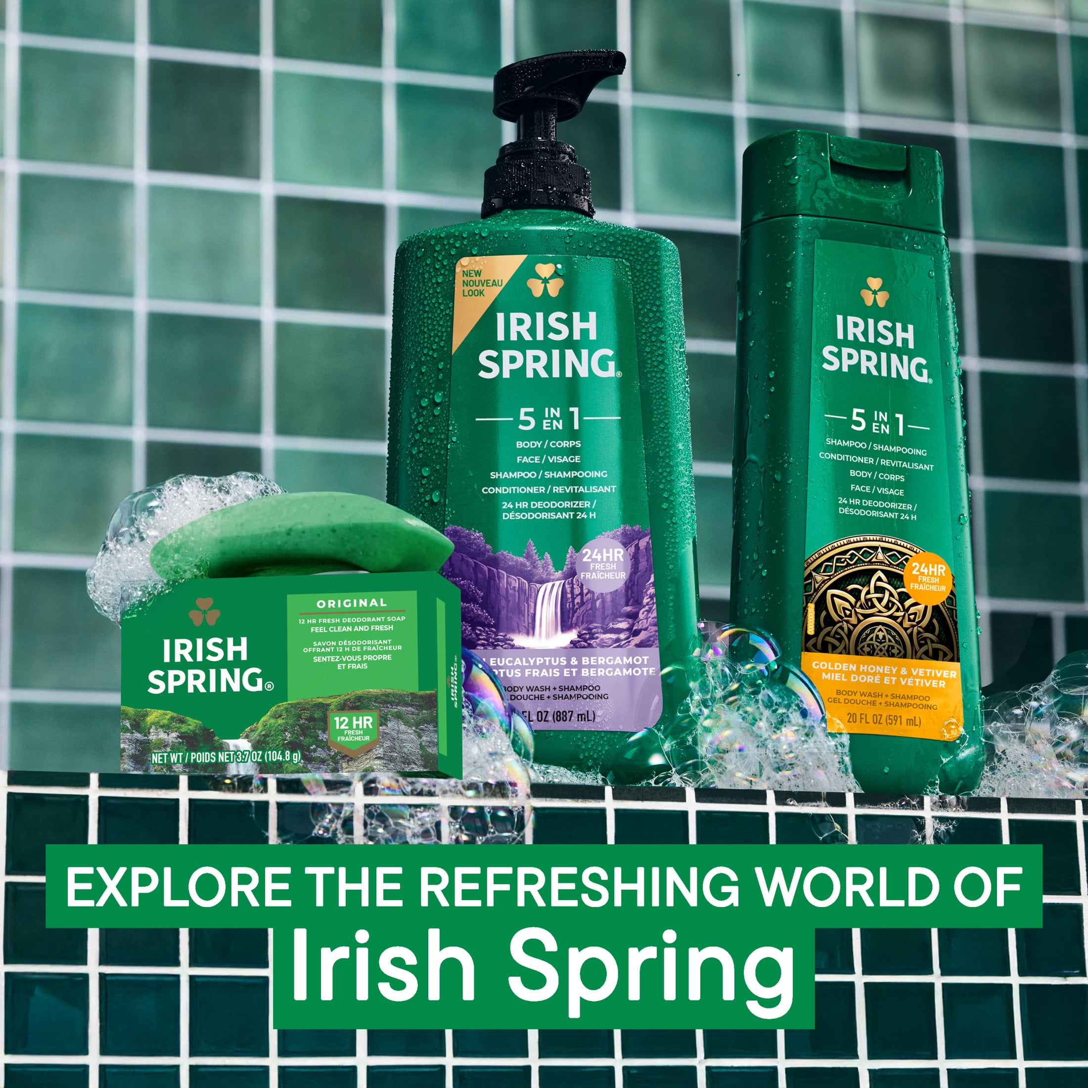 Irish Spring Original Deodorant Bar Soap for Men, Deep Cleaning Formula with Flaxseed Oil (Green, 4 Pack of 3.7 oz Bars) 4h2vz