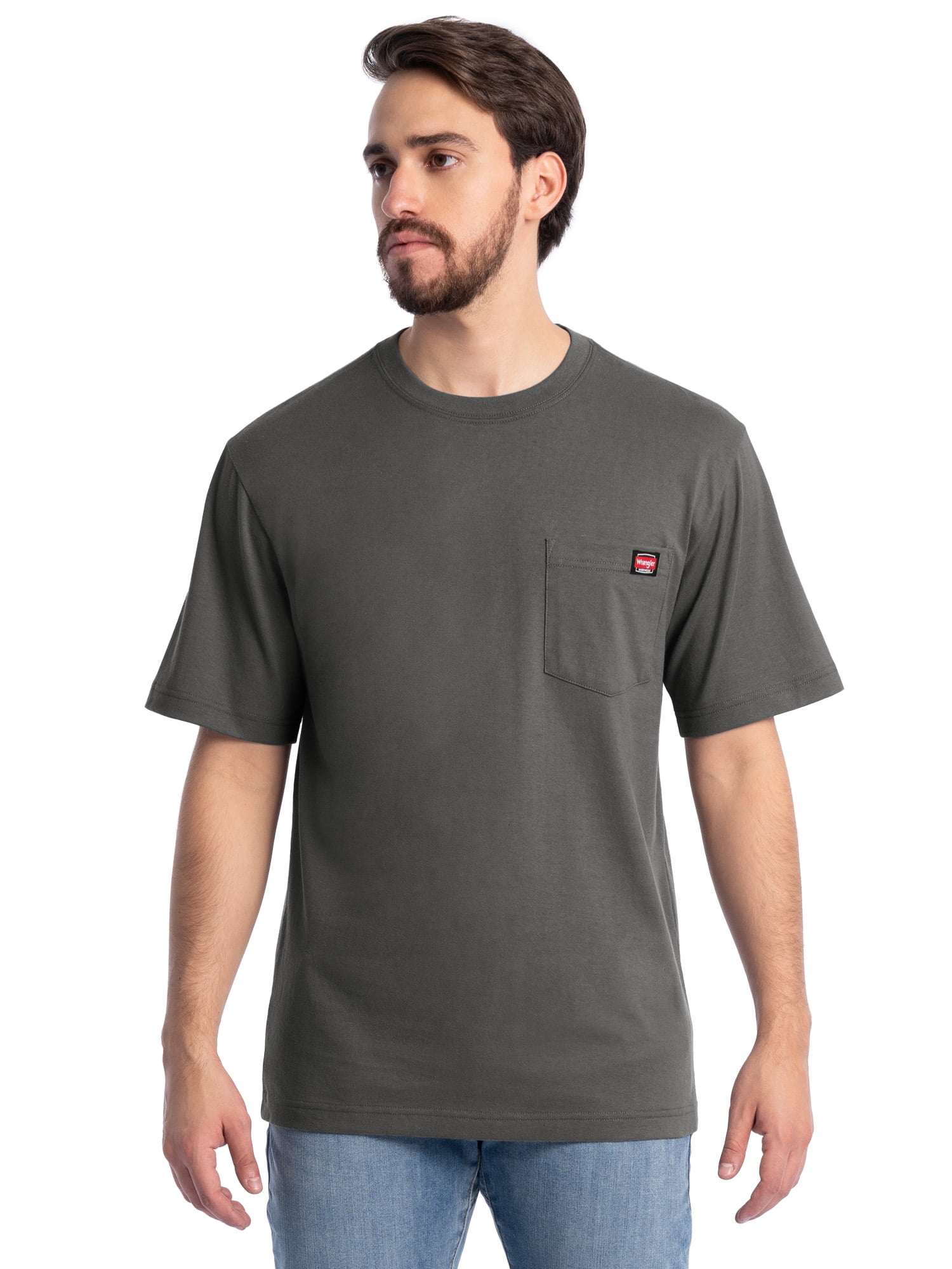 Wrangler Workwear Men's Short Sleeve Pocket T-Shirt (Grey, S) 3-Pack scu55