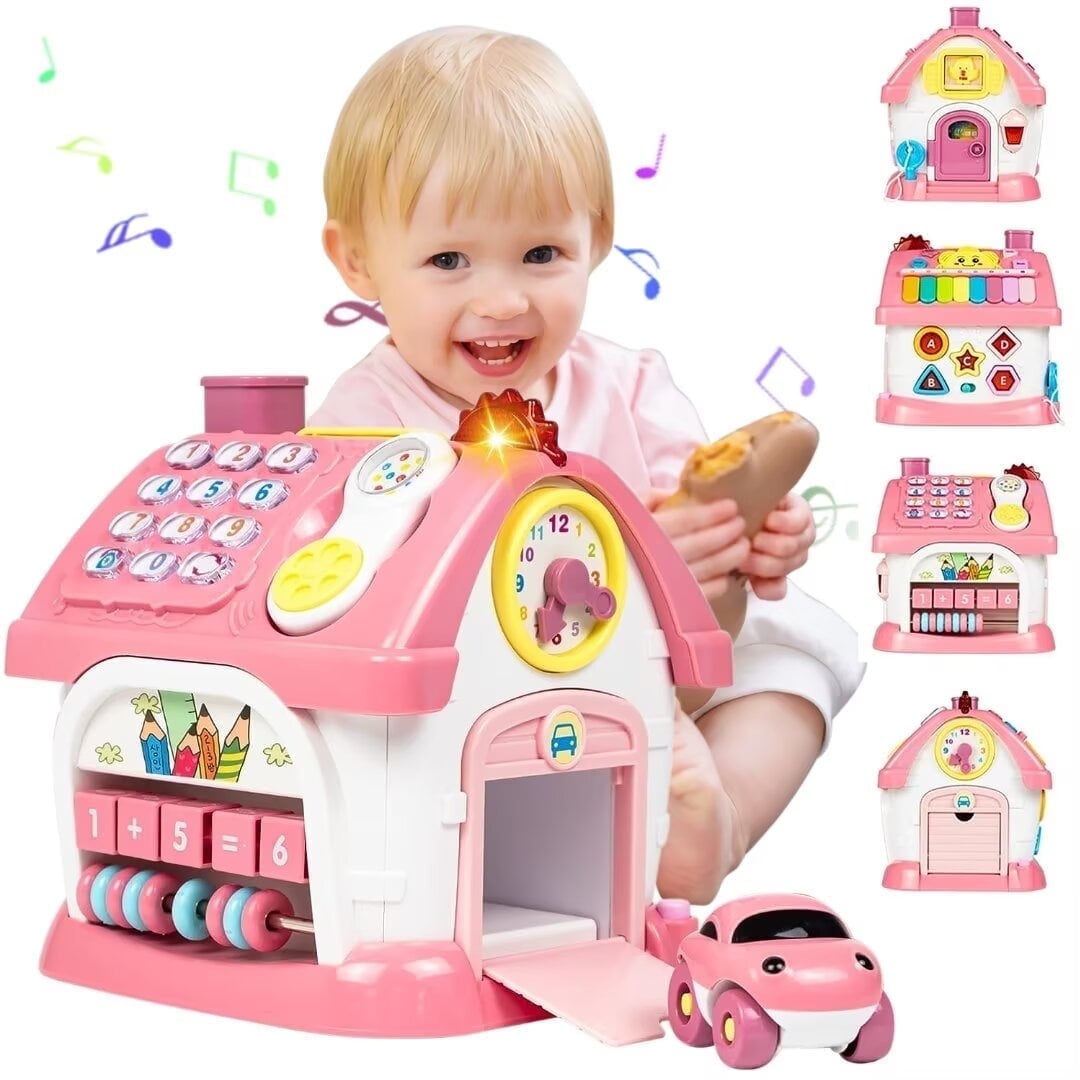 RORONOVA Montessori Activity Cube, 8-in-1 Educational Learning Toy with Music and Lights for Toddlers (Pink, 12 in x 10 in x 10 in) mvael
