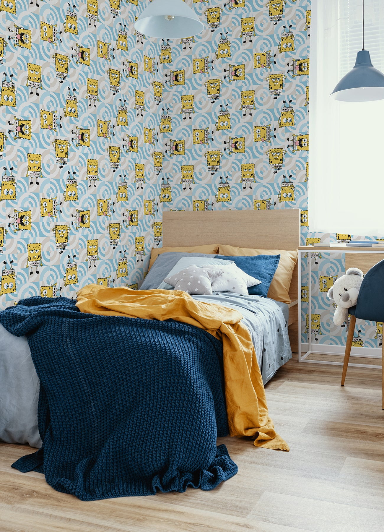RoomMates SpongeBob SquarePants Funny Faces Peel and Stick Wallpaper (Blue, 18 in x 16.5 ft) uau4p