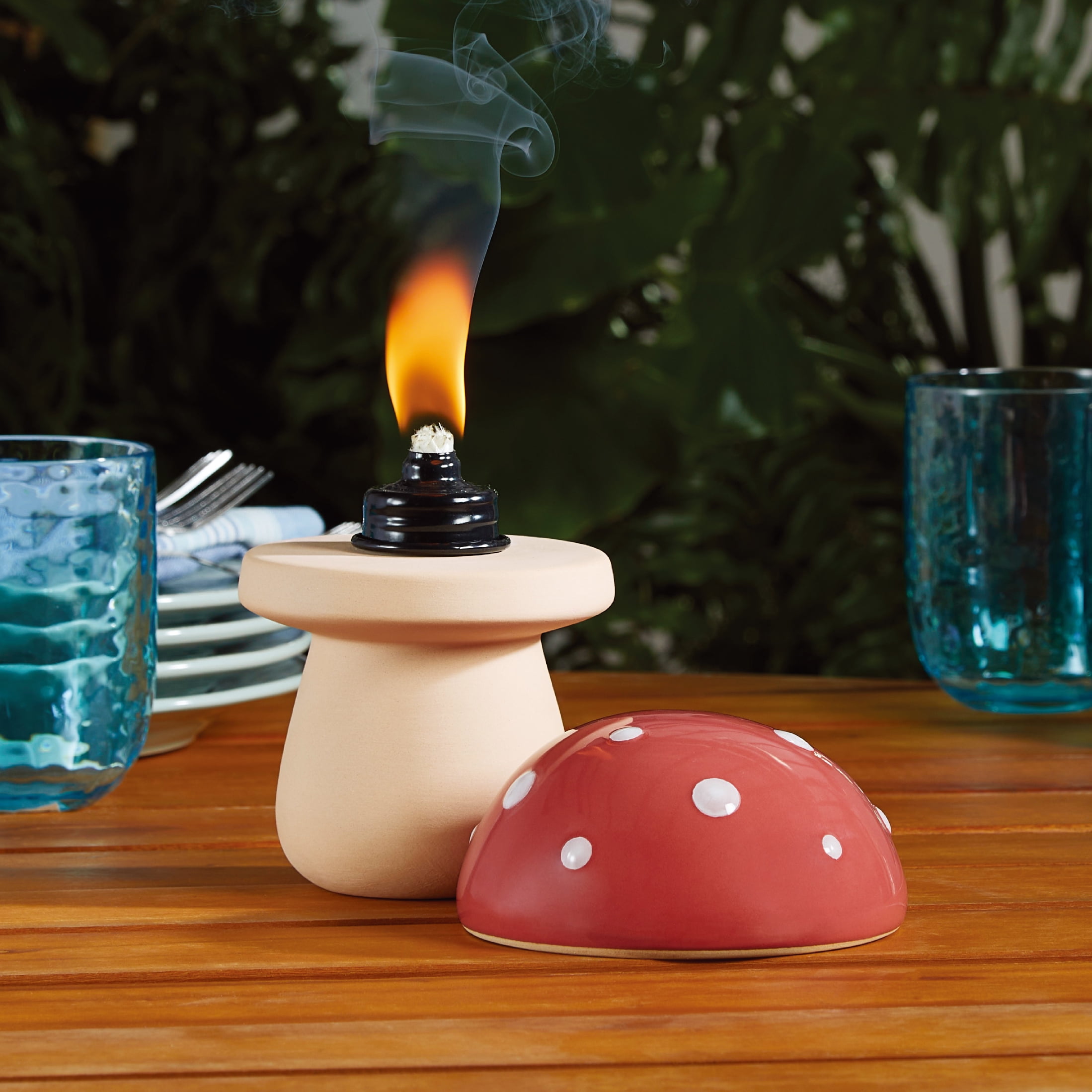 Mainstays Ceramic Mushroom Tabletop Torch for Outdoor Patio Decor (Red, 6 in) 0dqdt