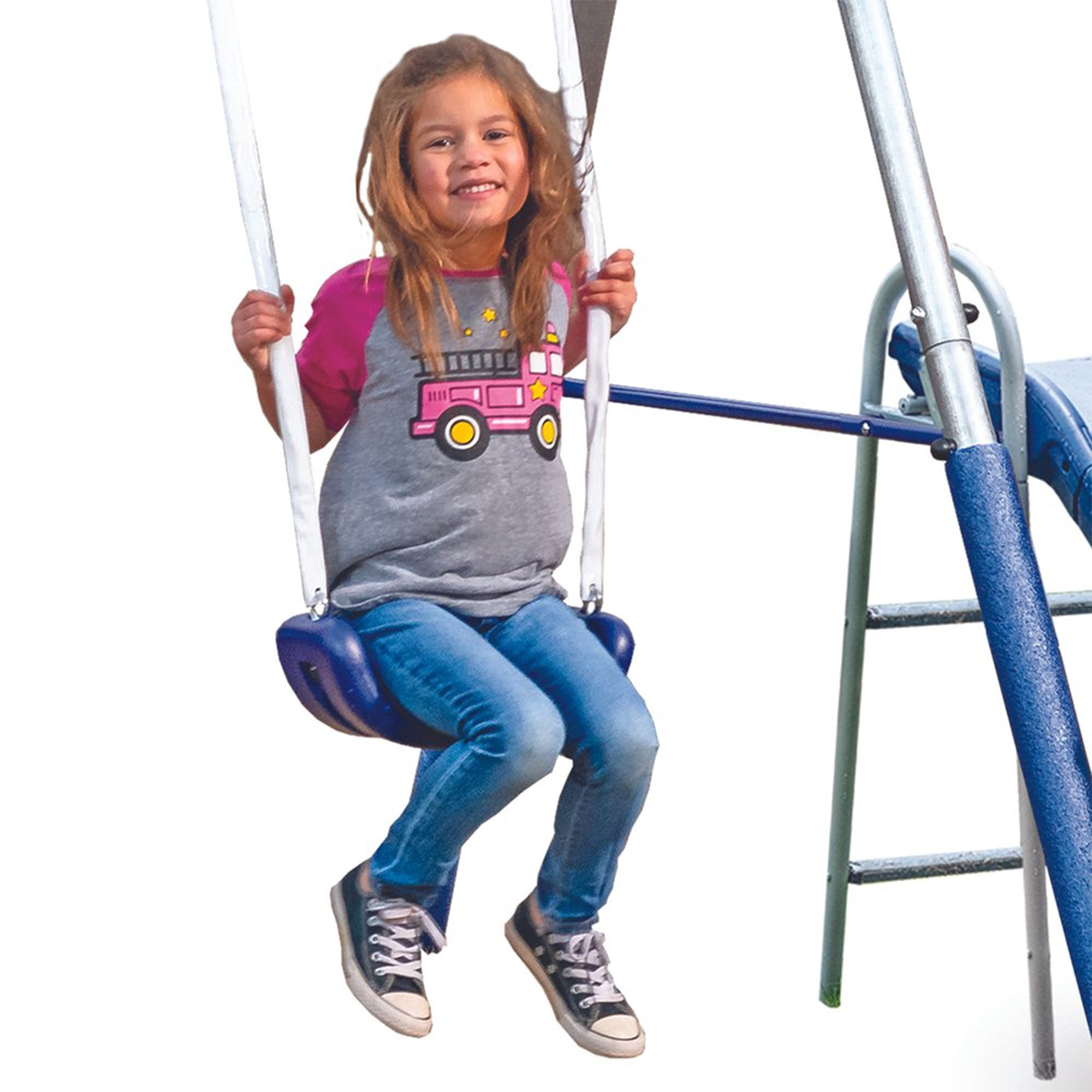 XDP Recreation Outdoor Playground Set with Water Slide and Super Disc Swing (Blue, 196 in x 102 in x 74 in) f0t2w