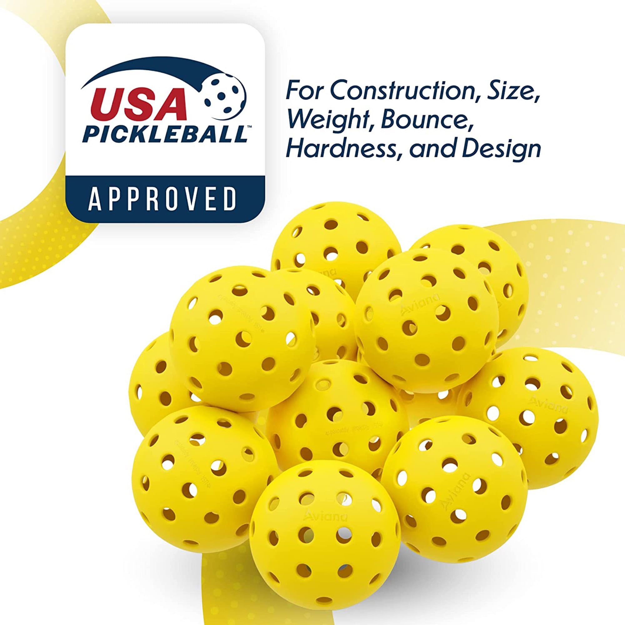 Pro Aviana Outdoor Pickleball Balls Tournament Grade High-Visibility (Yellow, 6-Pack) jikdp