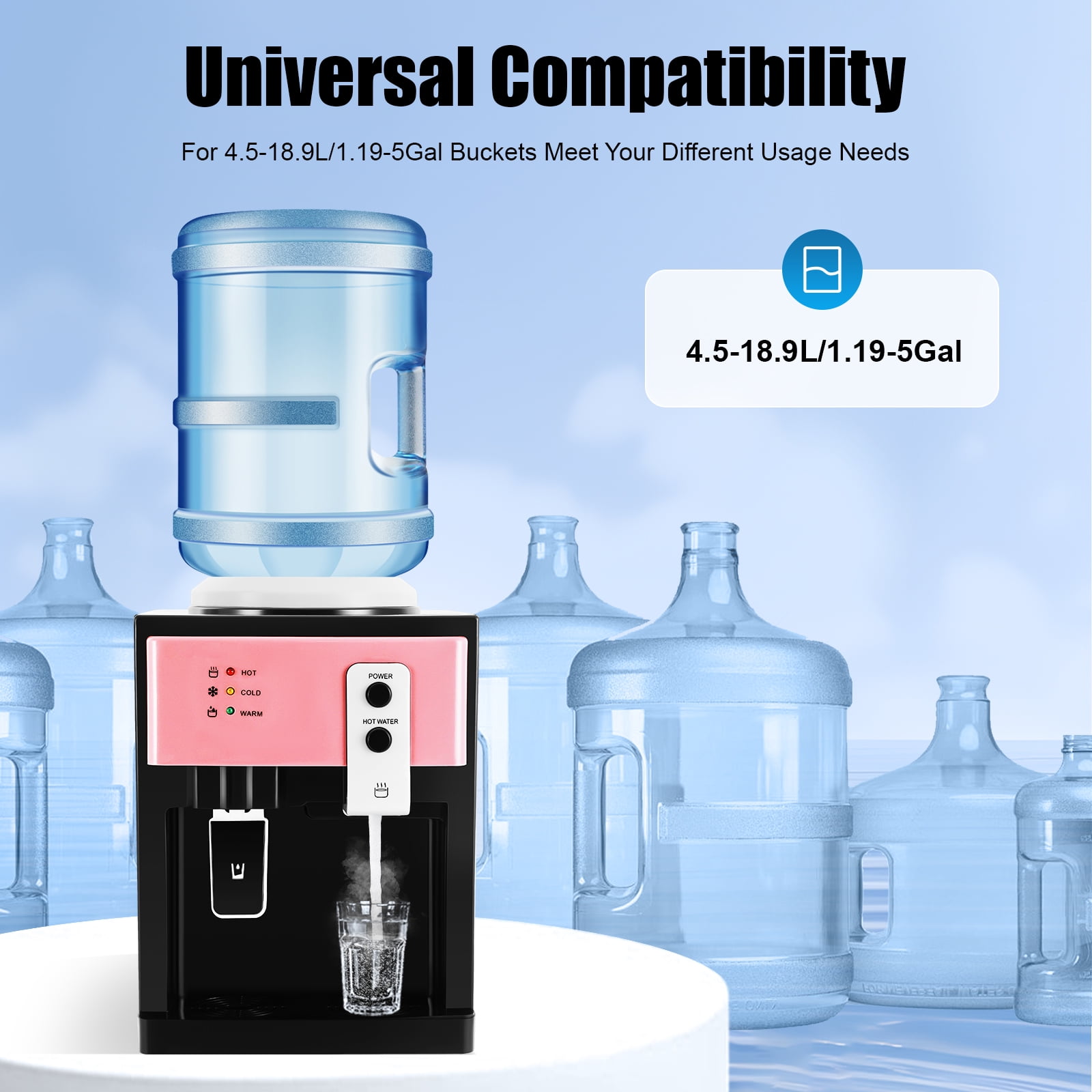 Generic Water Dispenser Top Loading Countertop Water Cooler with Hot and Cold Temperature Settings (Pink, 5 gal) 5cf33