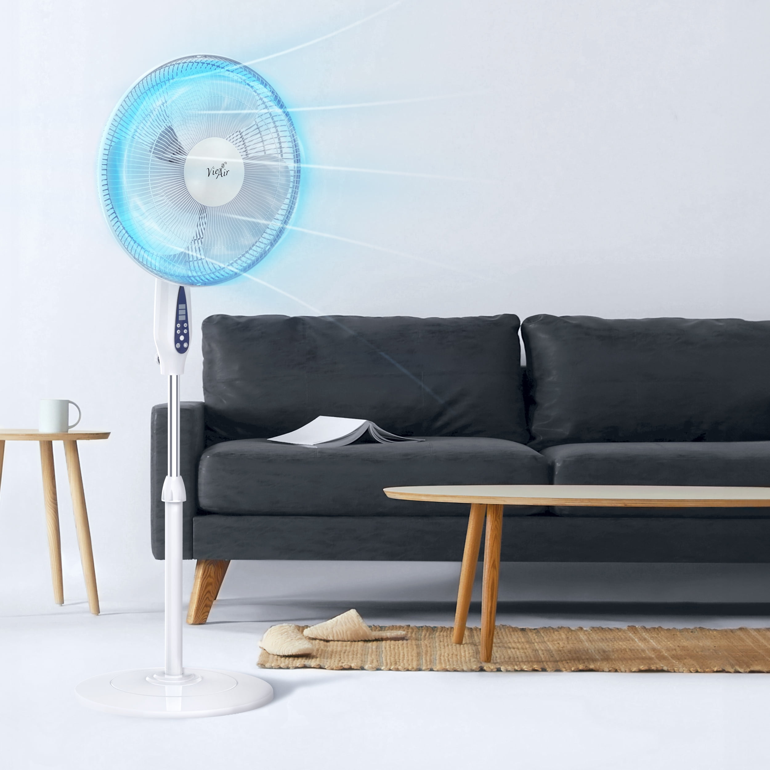 Vie Air 16 in 3-Speed Oscillating Stand Fan with Remote Control (White, 45.67 in) of4z3