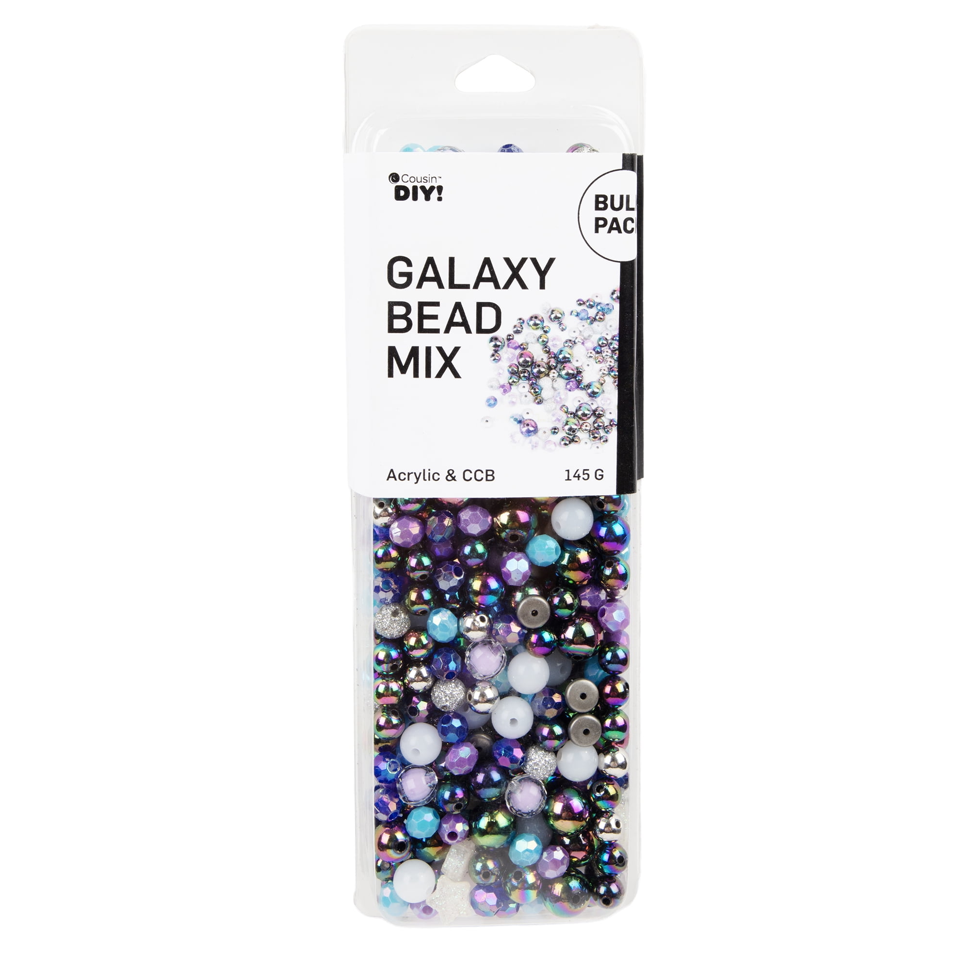 CousinDIY Galaxy Bead Mix, Iridescent Acrylic Craft Beads for Jewelry Making (Black and Purple, 5.1 oz) 5mcrg