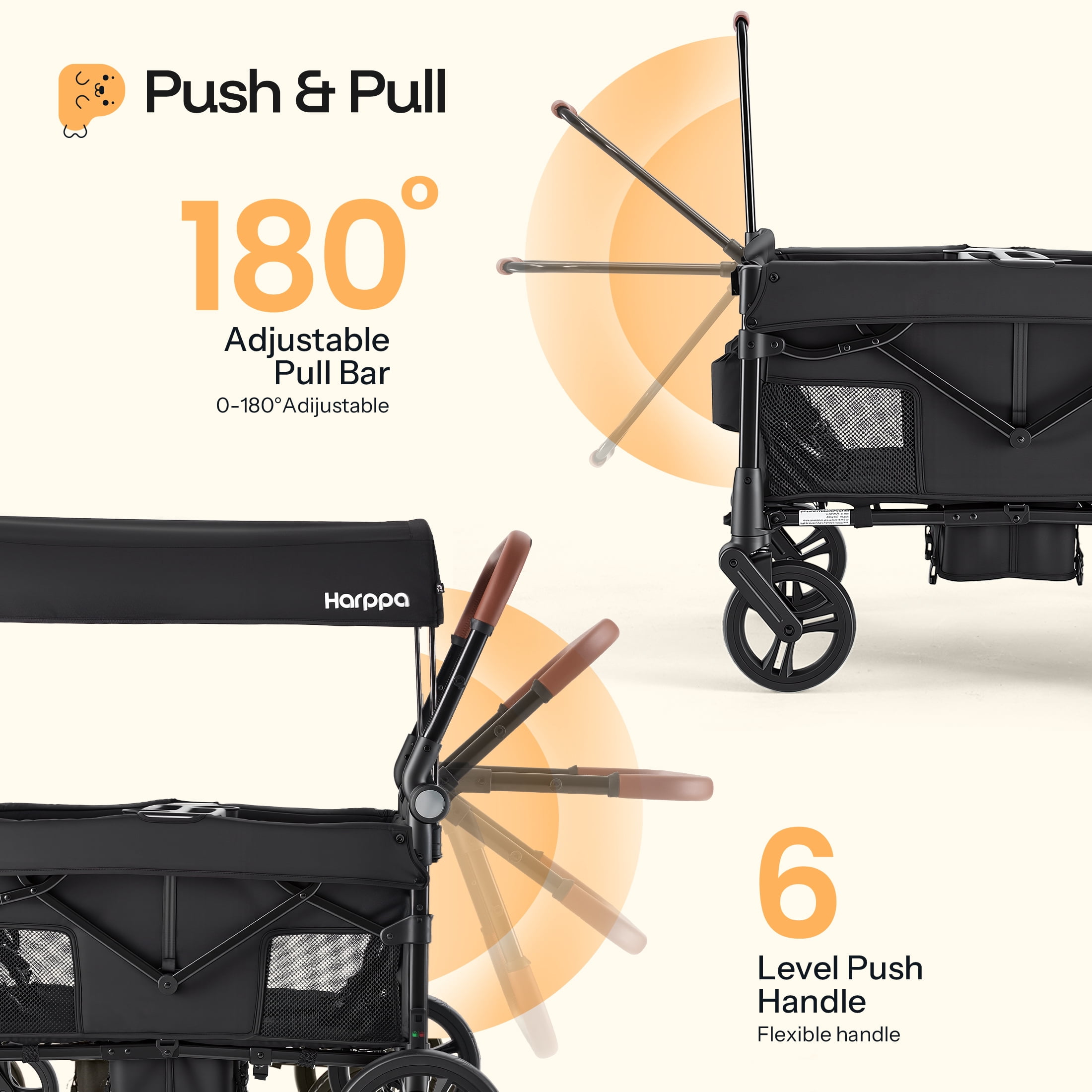 HARPPA Foldable Wagon Stroller for 4 Kids with 5-Point Harness and Canopy (Black) k8gyb - Image 11