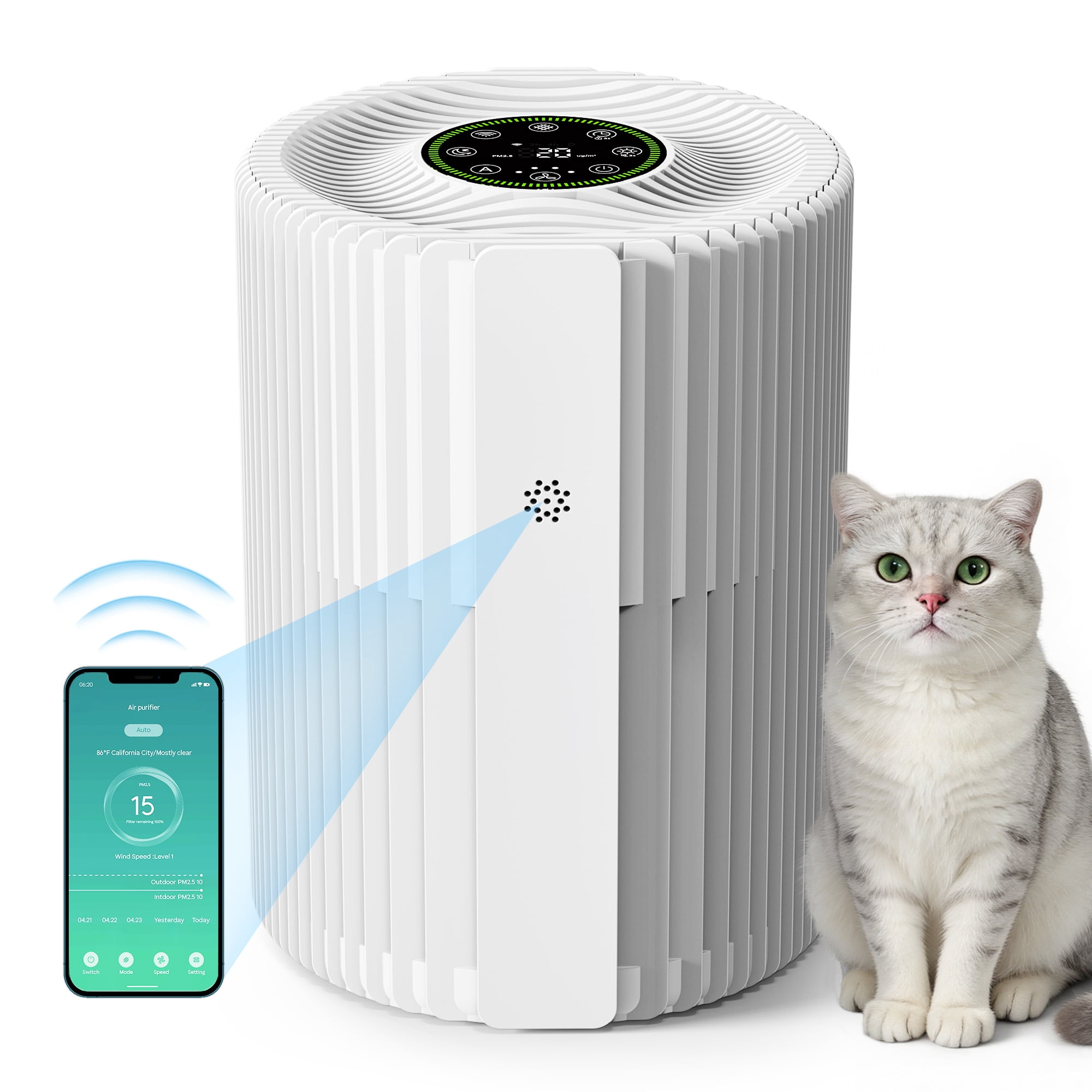 ALROCKET Smart Air Purifier for Home with H13 HEPA Filter, PM2.5 Display, Auto Mode, and 5 Fan Speeds (White, 6.92 x 7.08 x 9.50 in) or8jr