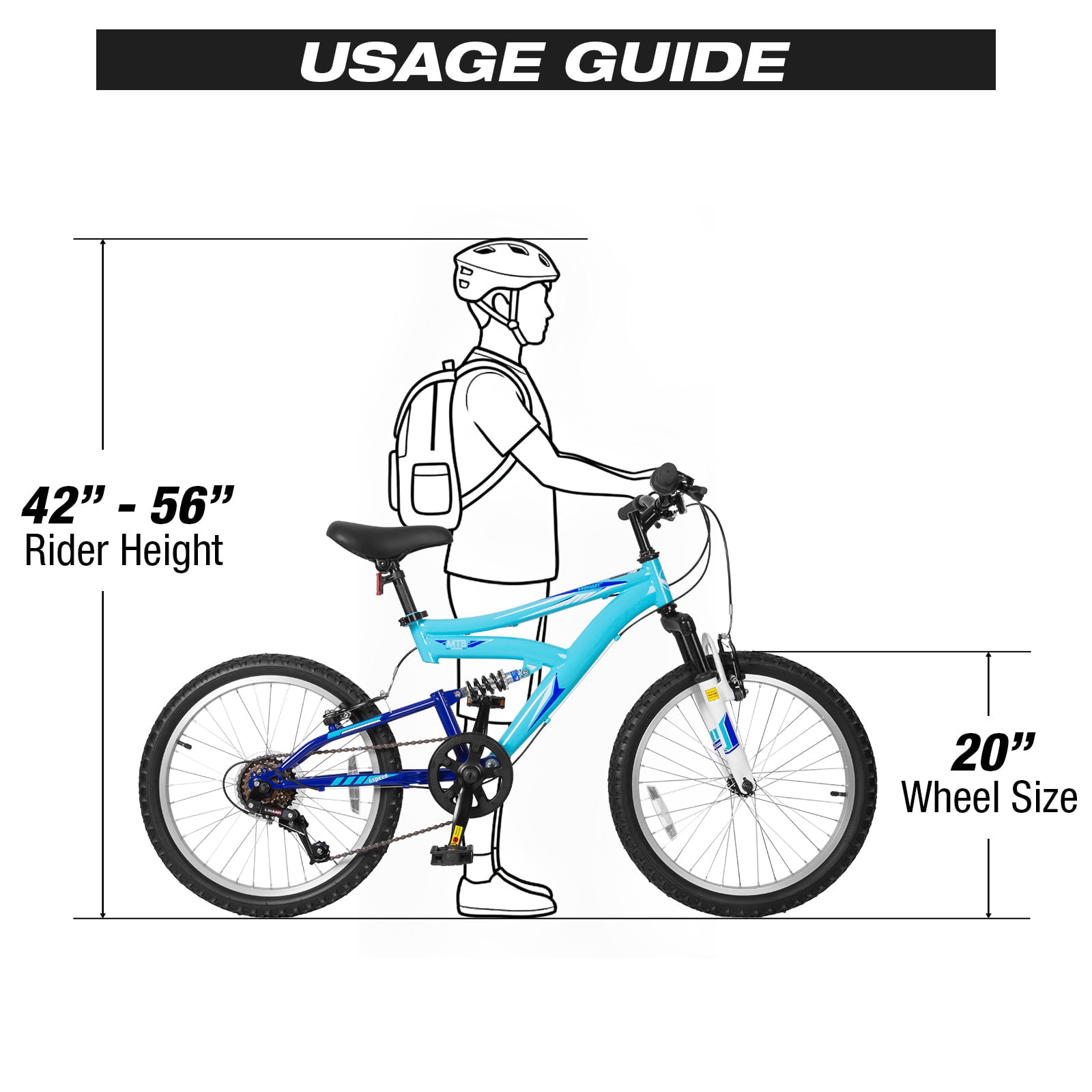 Hykolity Kids Mountain Bike 20 in Full Suspension MTB for Boys and Girls (Aqua Blue, 20 in) uppx4