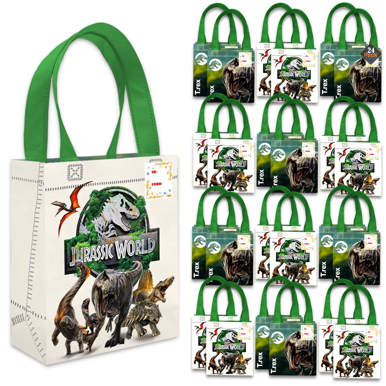 Jurassic World Dinosaur Party Favor Bags (Reusable Mini Totes, 24 Pack, 8 in) z7kg2
