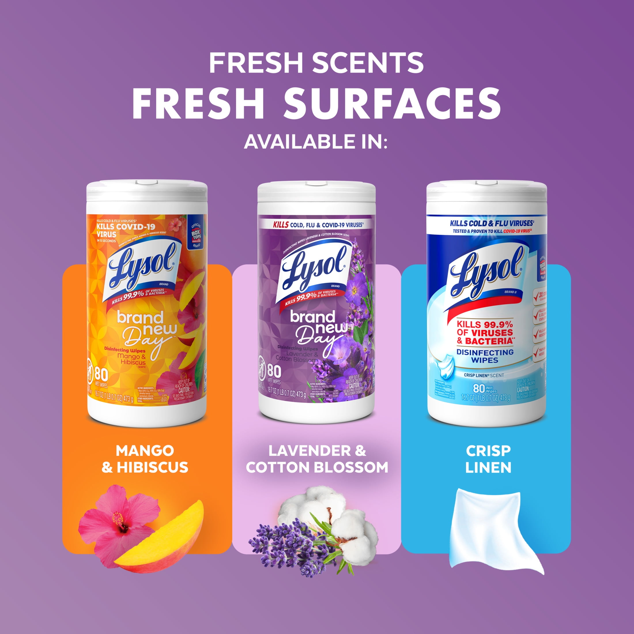 Lysol Multi-Surface Disinfectant Cleaning Wipes, Lavender & Cotton Blossom Scent (80 Count) 0hd51