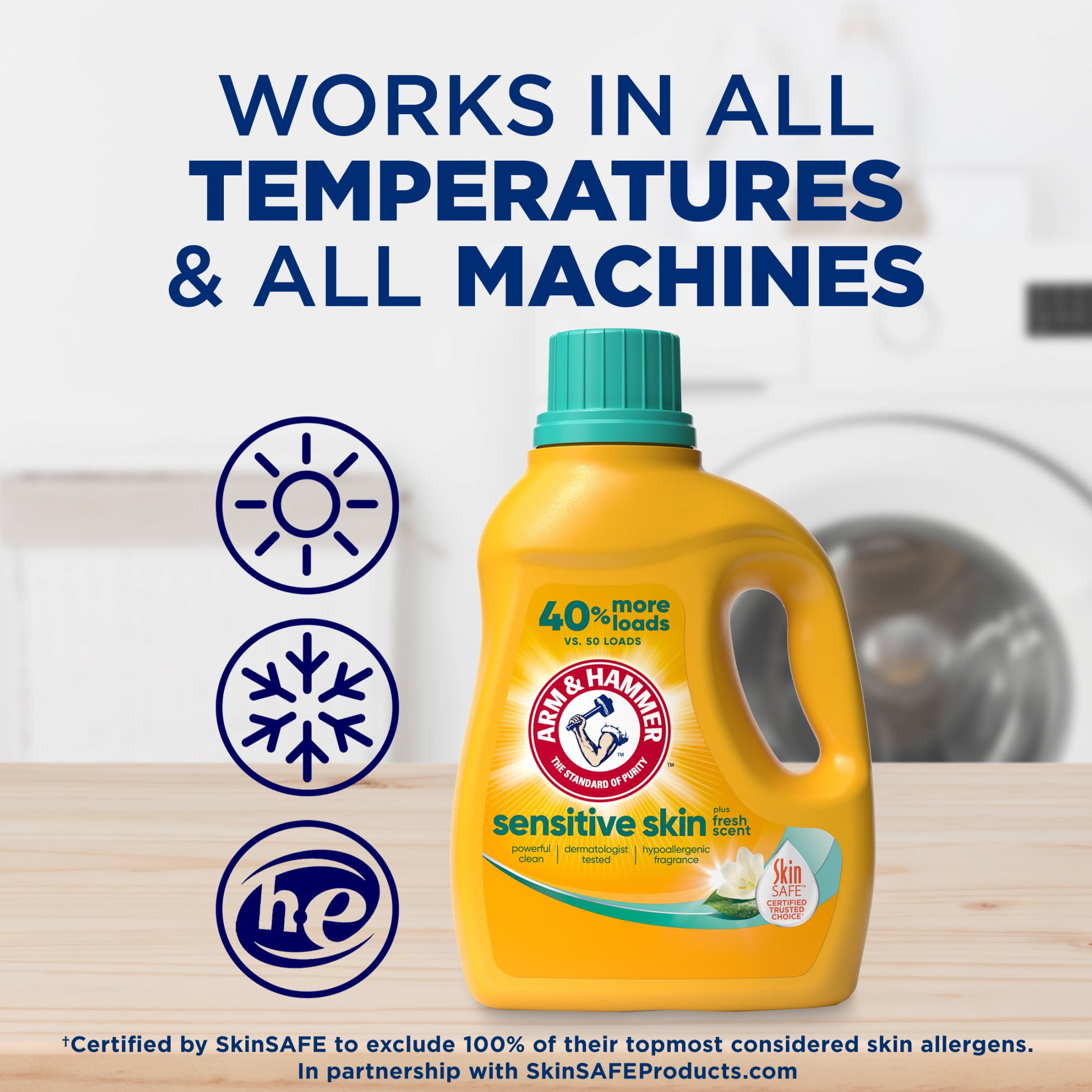 ARM & HAMMER Sensitive Skin Liquid Laundry Detergent, Hypoallergenic Fresh Scent (105 fl oz) 1b0ph