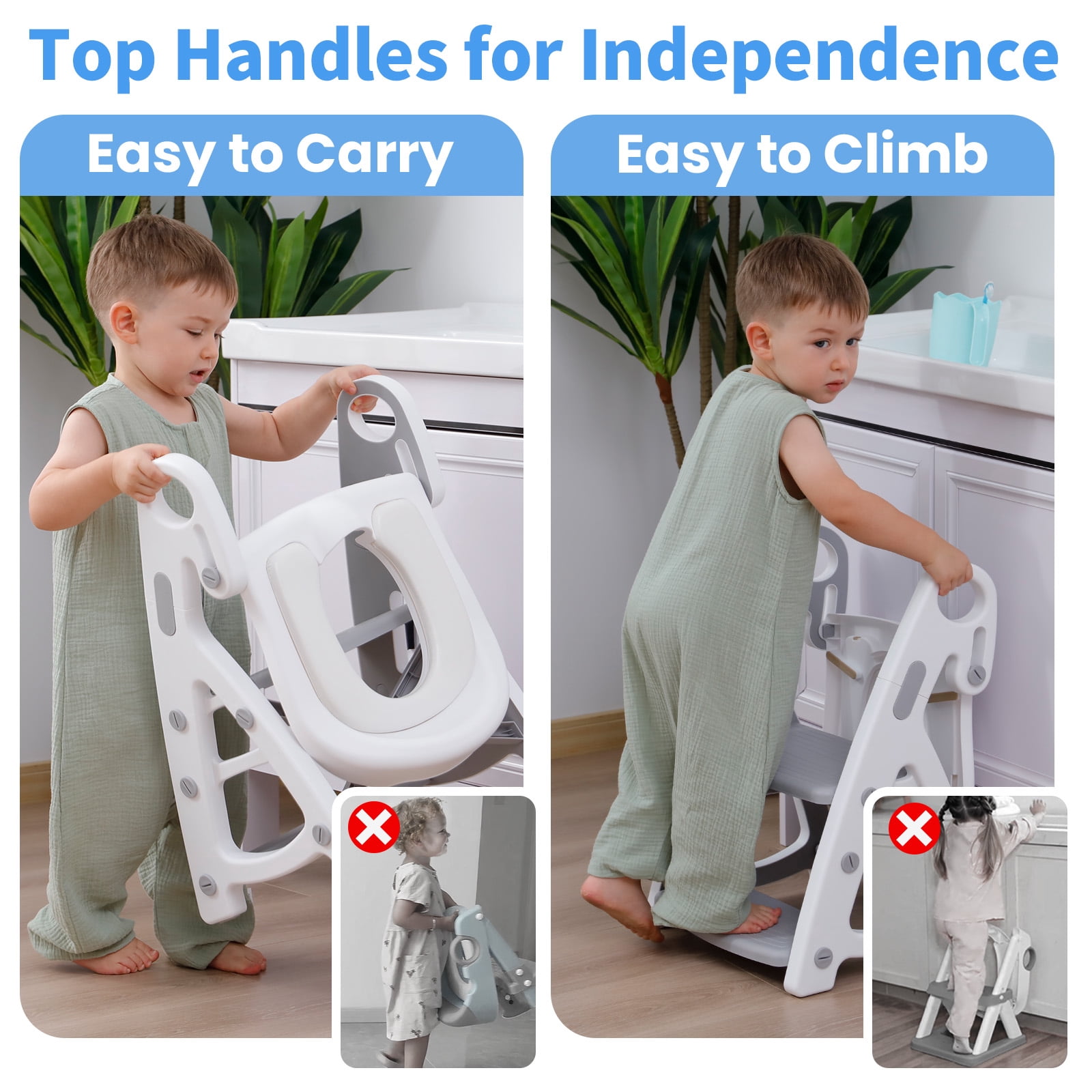 Primlect Potty Training Toilet Seat with Step Stool Ladder, Adjustable Height (Gray, 1 Pack) jqweb