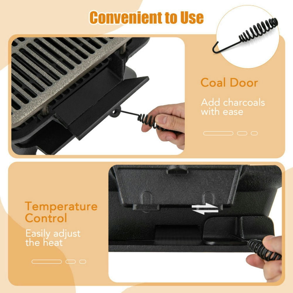 Aimee Lii Cast Iron Hibachi Grill, Portable Charcoal BBQ for Outdoor Cooking (Black, 16 in x 11 in x 7 in) 522qj