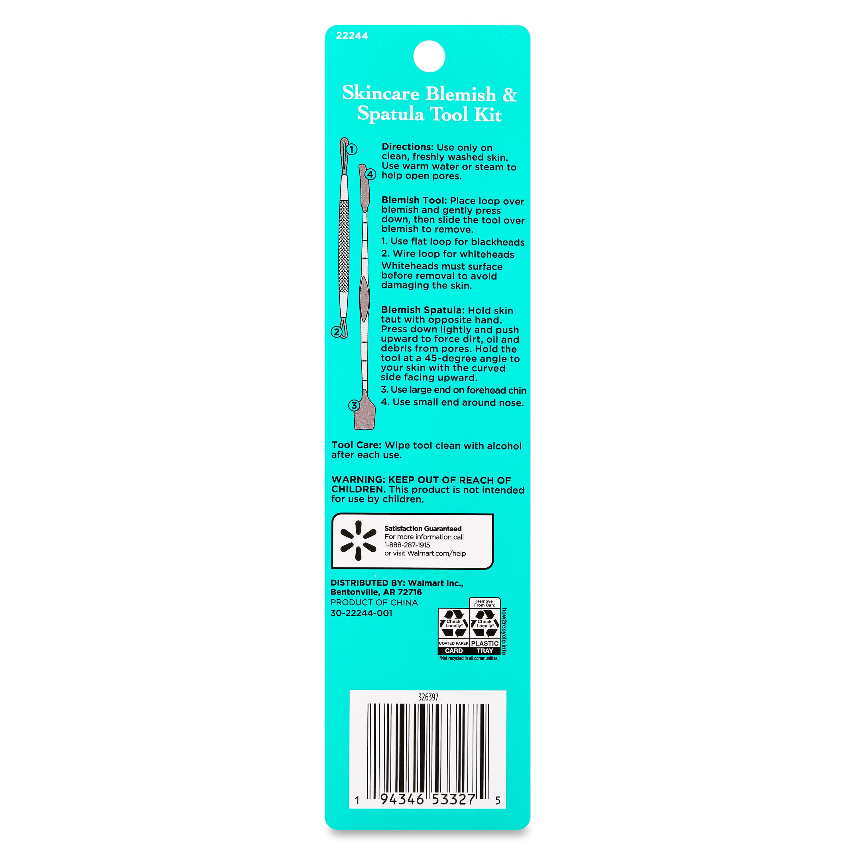 Equate Stainless Steel Blackhead and Whitehead Blemish Extractor Tool (Silver, 2 Piece Set) zm8d6