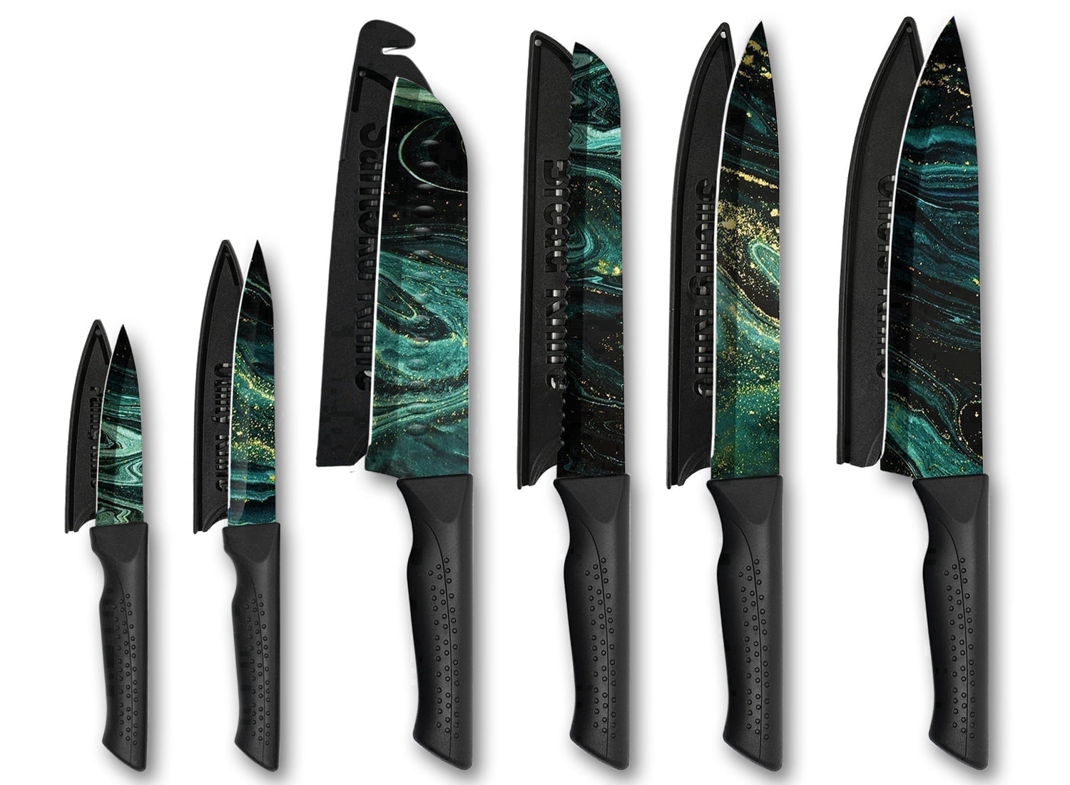 NULAS 6-Piece Kitchen Knife Set with Protective Covers, Stainless Steel Non-Stick Blades (Green, 6-Piece Set) dwj5t
