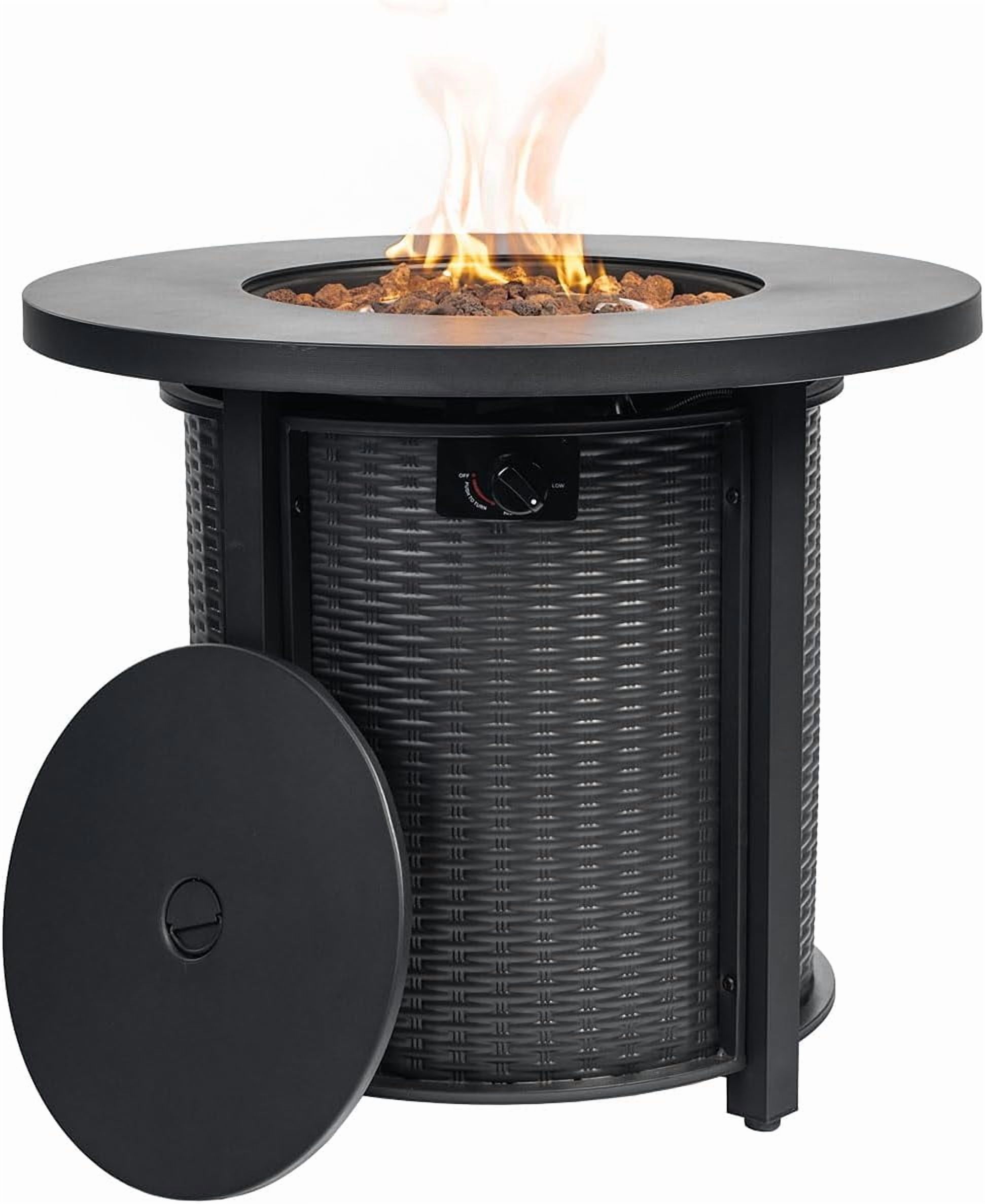 POVANLI 30 in Propane Gas Fire Pit Table, 50000 BTU Round Steel Outdoor Fireplace for Patio and Garden (Black, 30 in) dzrv2