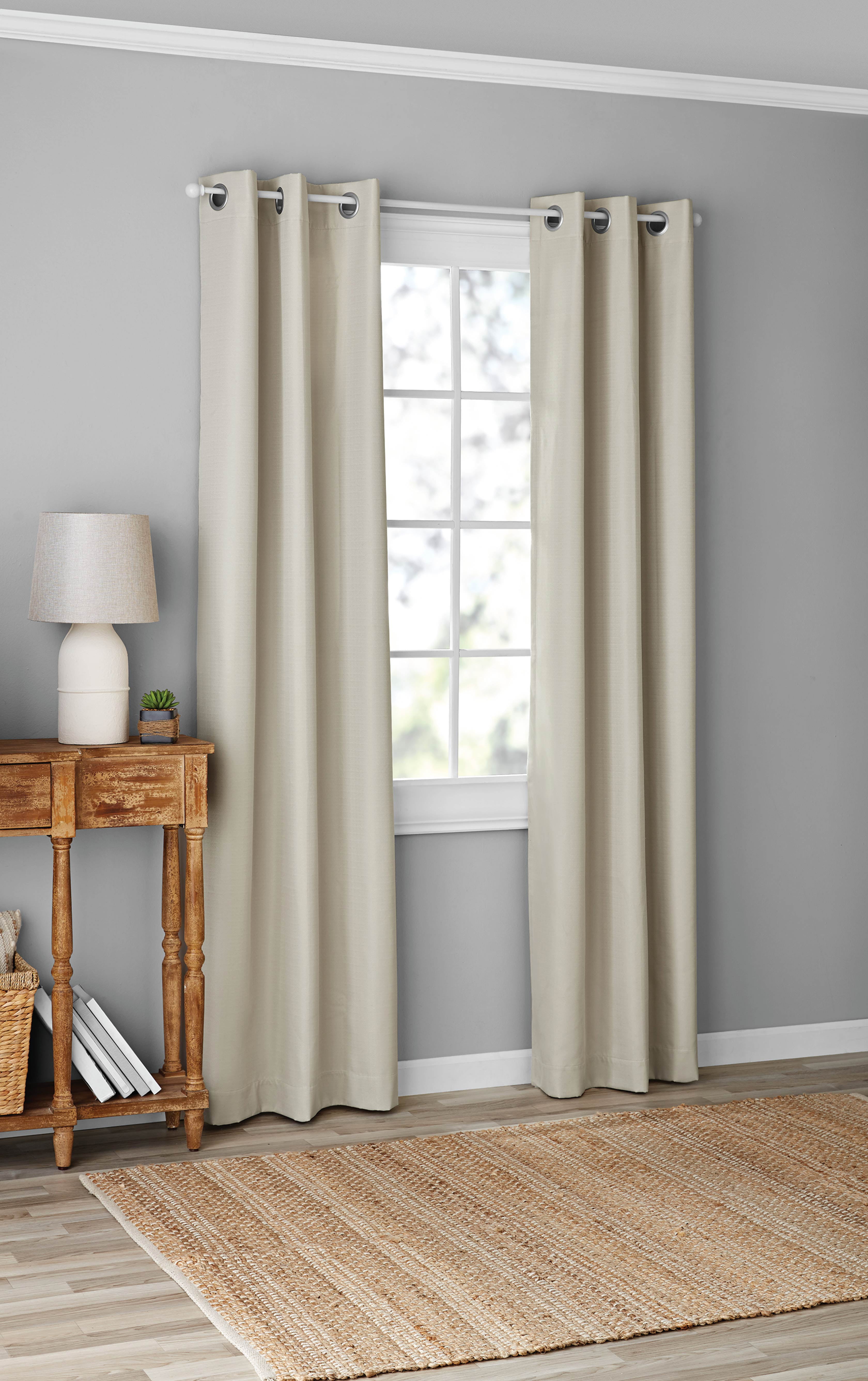Mainstays Olan Blackout Curtain Panel Pair, Textured Solid Room Darkening Drapes (Beige, 37 in x 84 in, 2-Pack) 1efe6