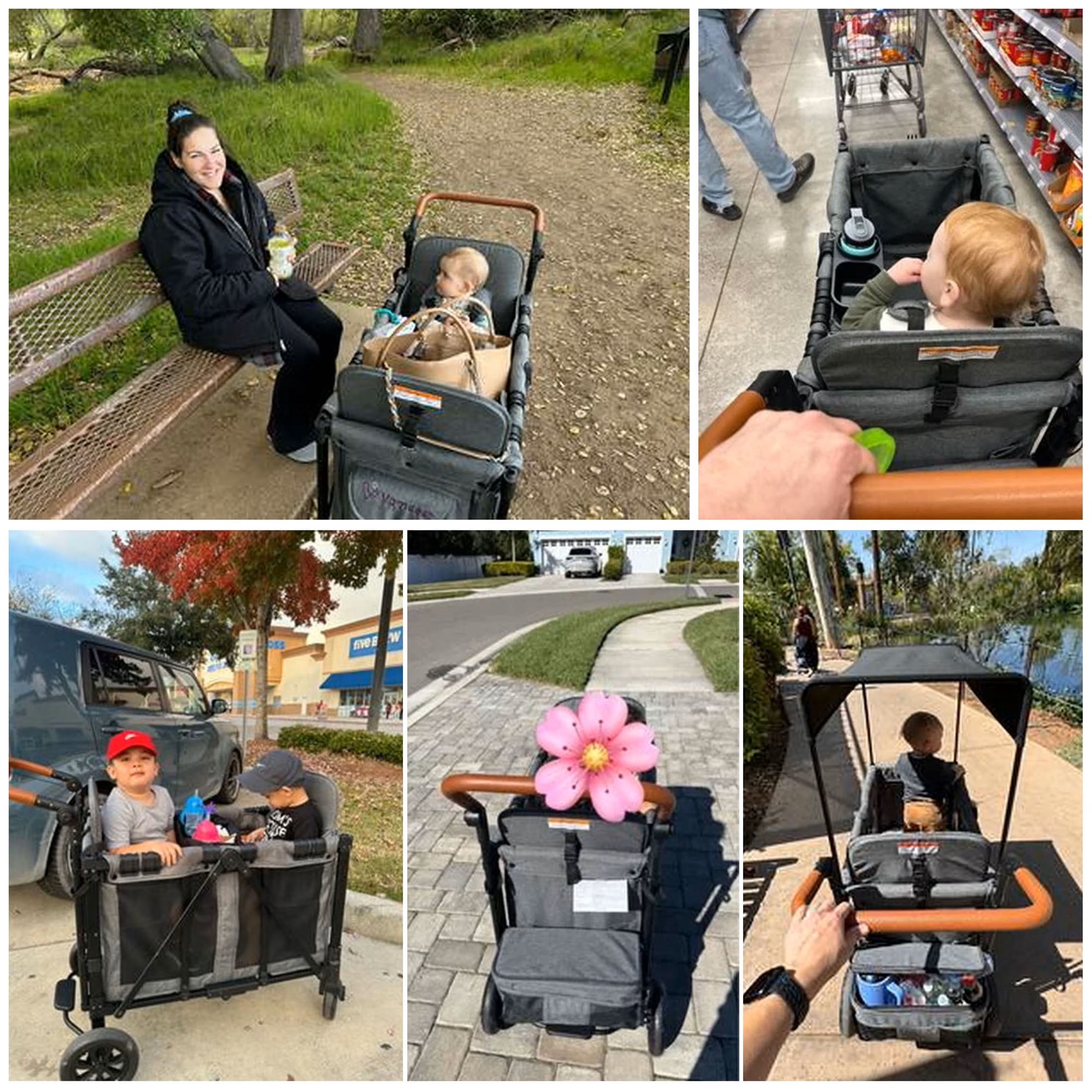 Vomeast 3-in-1 Wagon Stroller for 2 Kids, Outdoor Baby Stroller with Canopy and 5-Point Harness (Grey, 200 lb Capacity) 3b7gc