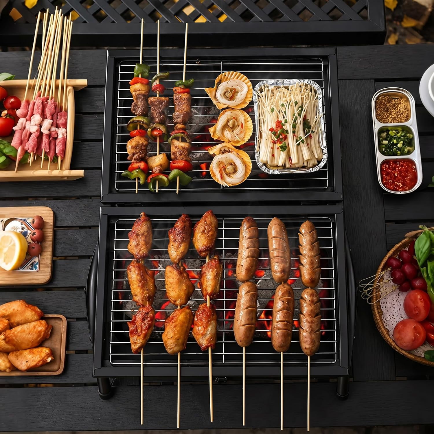 YOOKIA Portable Charcoal Grill, Foldable Outdoor BBQ for Camping and Tailgating (Black, 14 in x 10 in) gqx7s