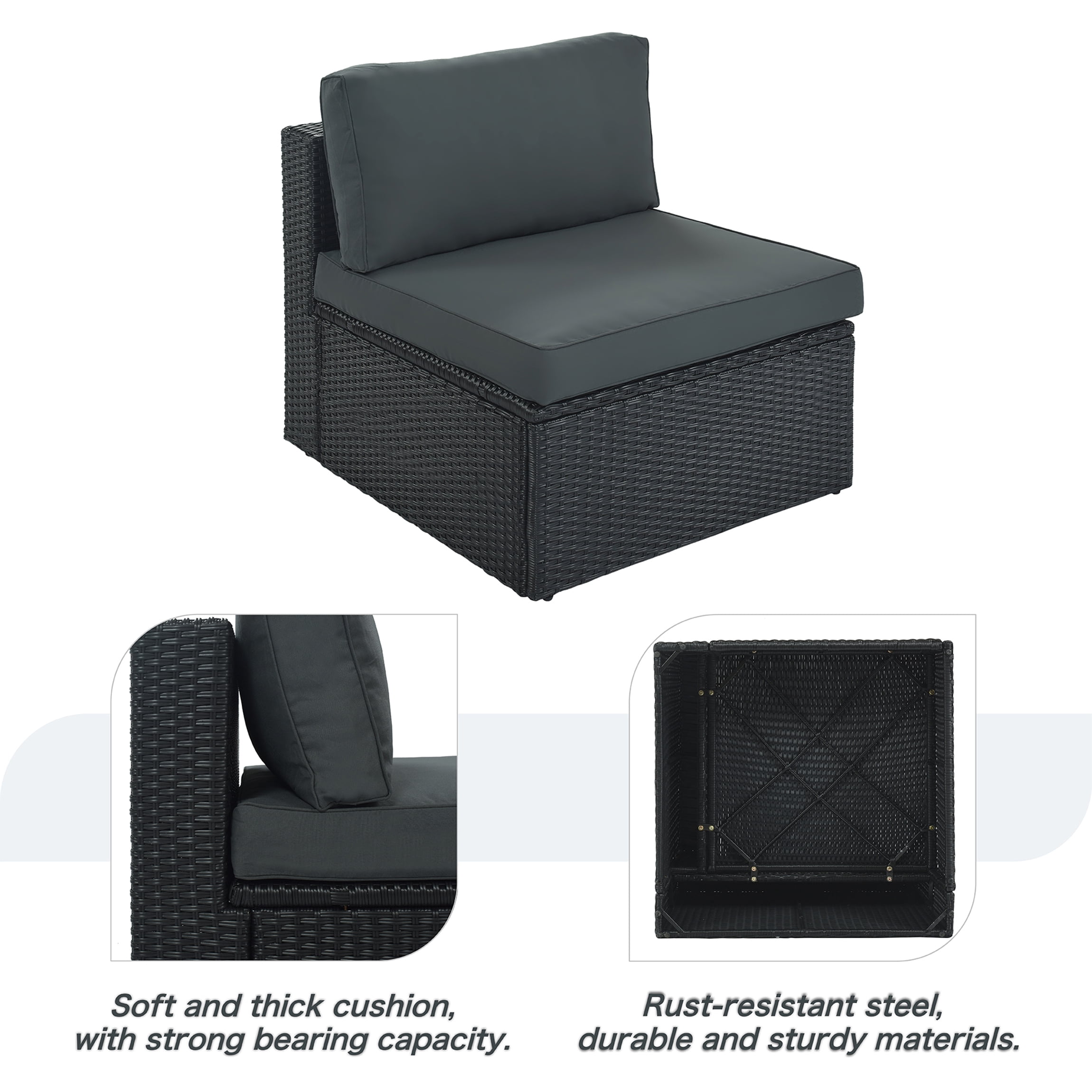 Vanress 7-Piece Outdoor Patio Furniture Set, Sectional Rattan Wicker Sofa with Cushions and Glass Coffee Table (Grey, 7-Piece Set) q4fkr