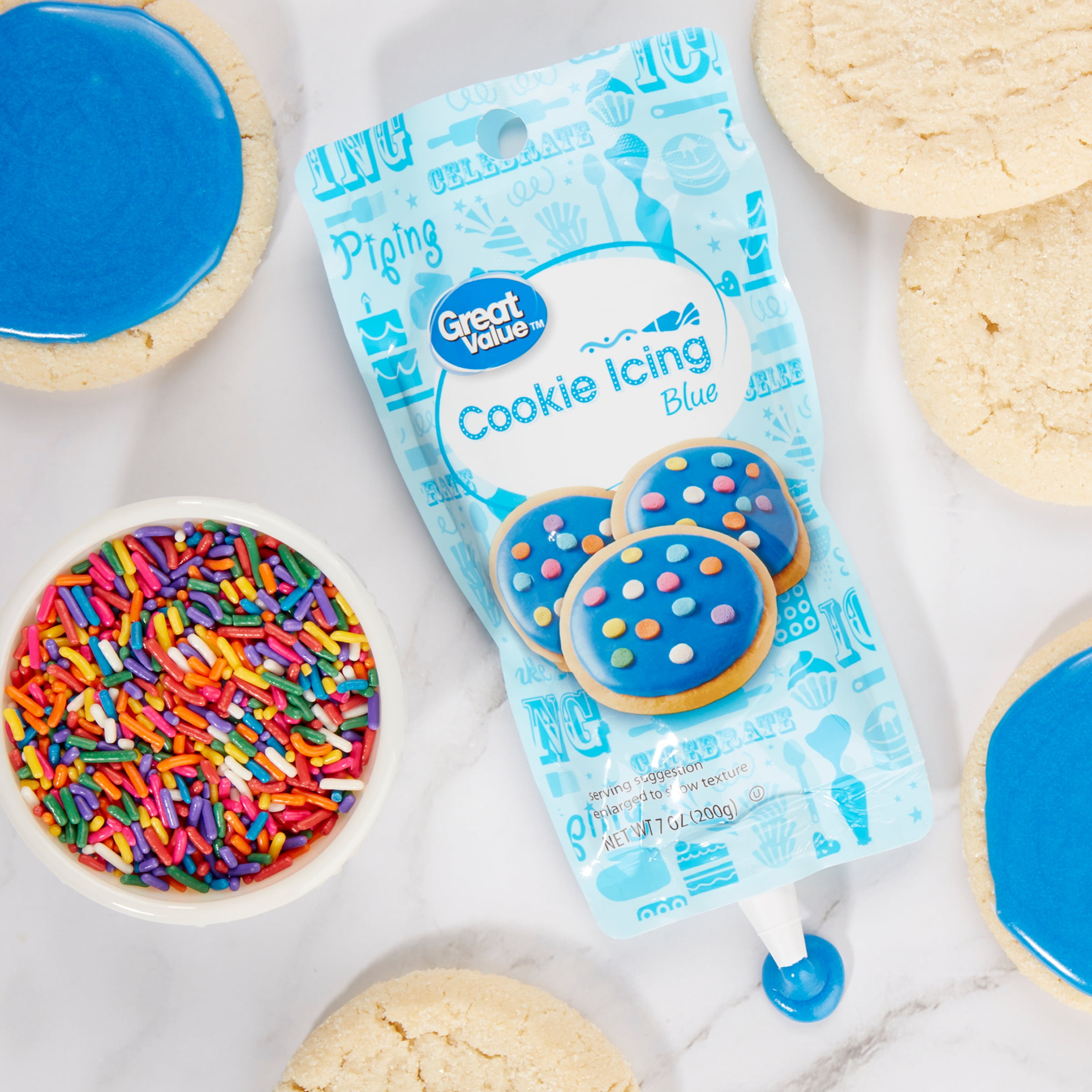 Great Value Blue Cookie Icing, Quick-Dry Decorative Frosting for Cakes and Cookies (Blue, 7 oz) rkq7z