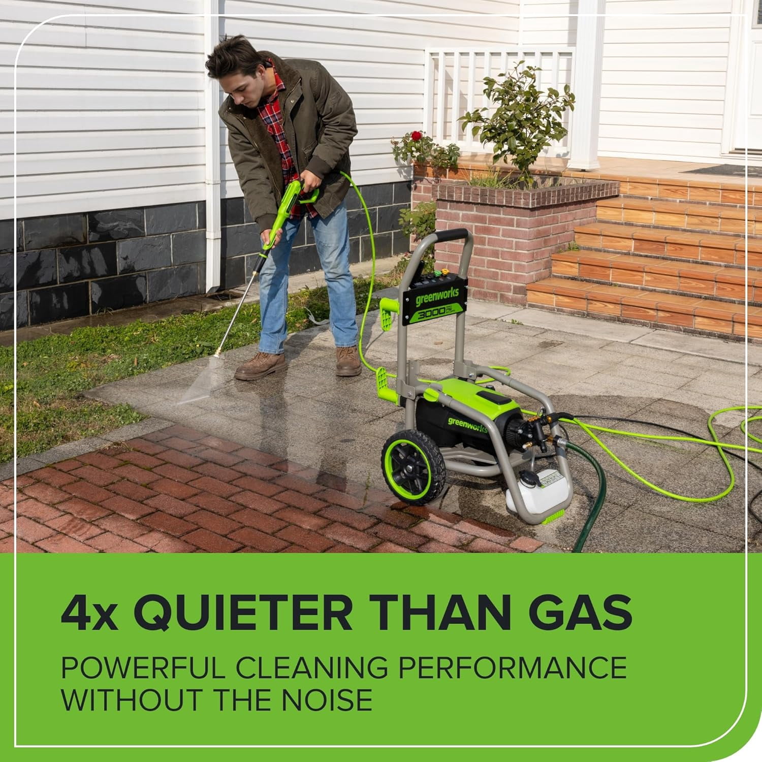 Greenworks Electric Pressure Washer, 3000 PSI 2.0 GPM Brushless Motor with 25 ft Hose (3000 PSI) tzw4o