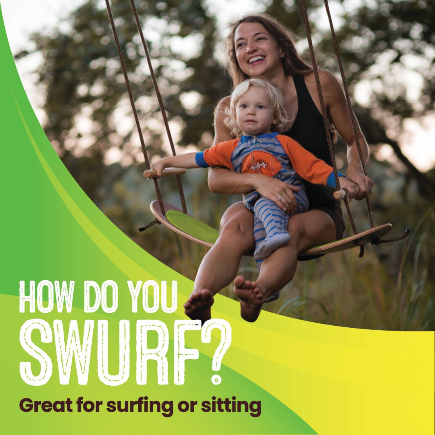 Swurfer The Original Stand Up Surfing Swing, Wooden Outdoor Backyard Swing (Natural Wood, 200 lb Capacity) gt91j