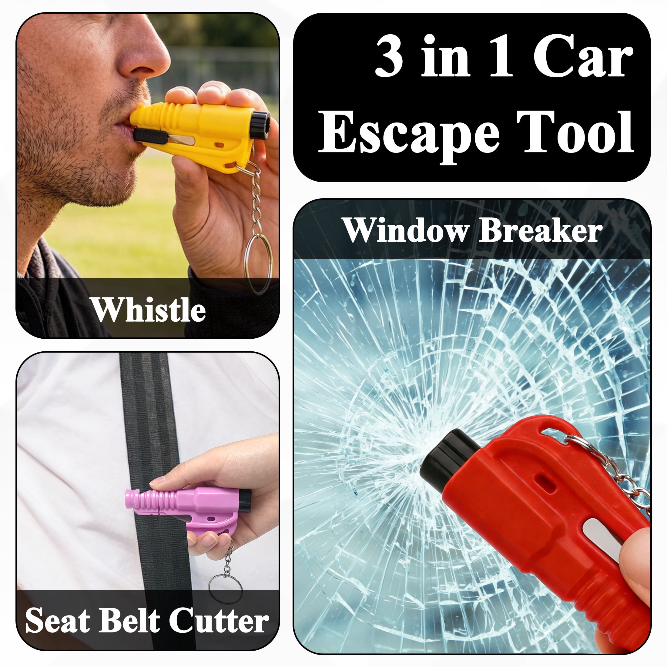 Cyrico 3-in-1 Car Window Breaker and Seatbelt Cutter Keychain Emergency Escape Tool (16 Pack, 3.03 in x 1.34 in) z4p5g