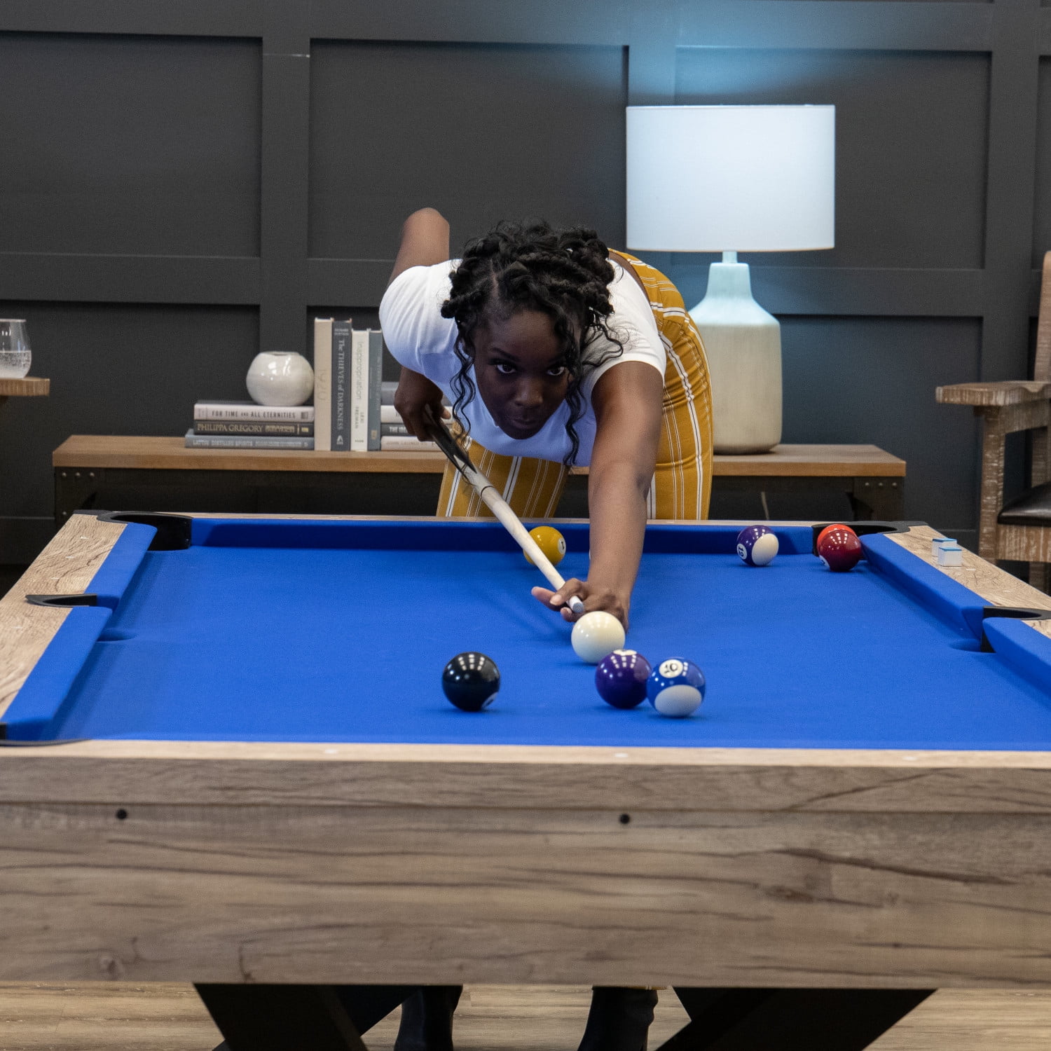 American Legend Kirkwood 84 in Billiard Table with Rustic Blond Finish and Royal Blue Cloth (84 in) kfsxd