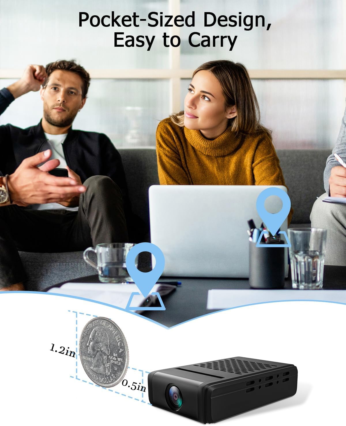 DNXNIAIFY Mini Hidden Security Camera with 180° Rotating Lens, 4K WiFi Wireless Surveillance, Motion Detection, Night Vision (Black, 1500mAh) 77zn5