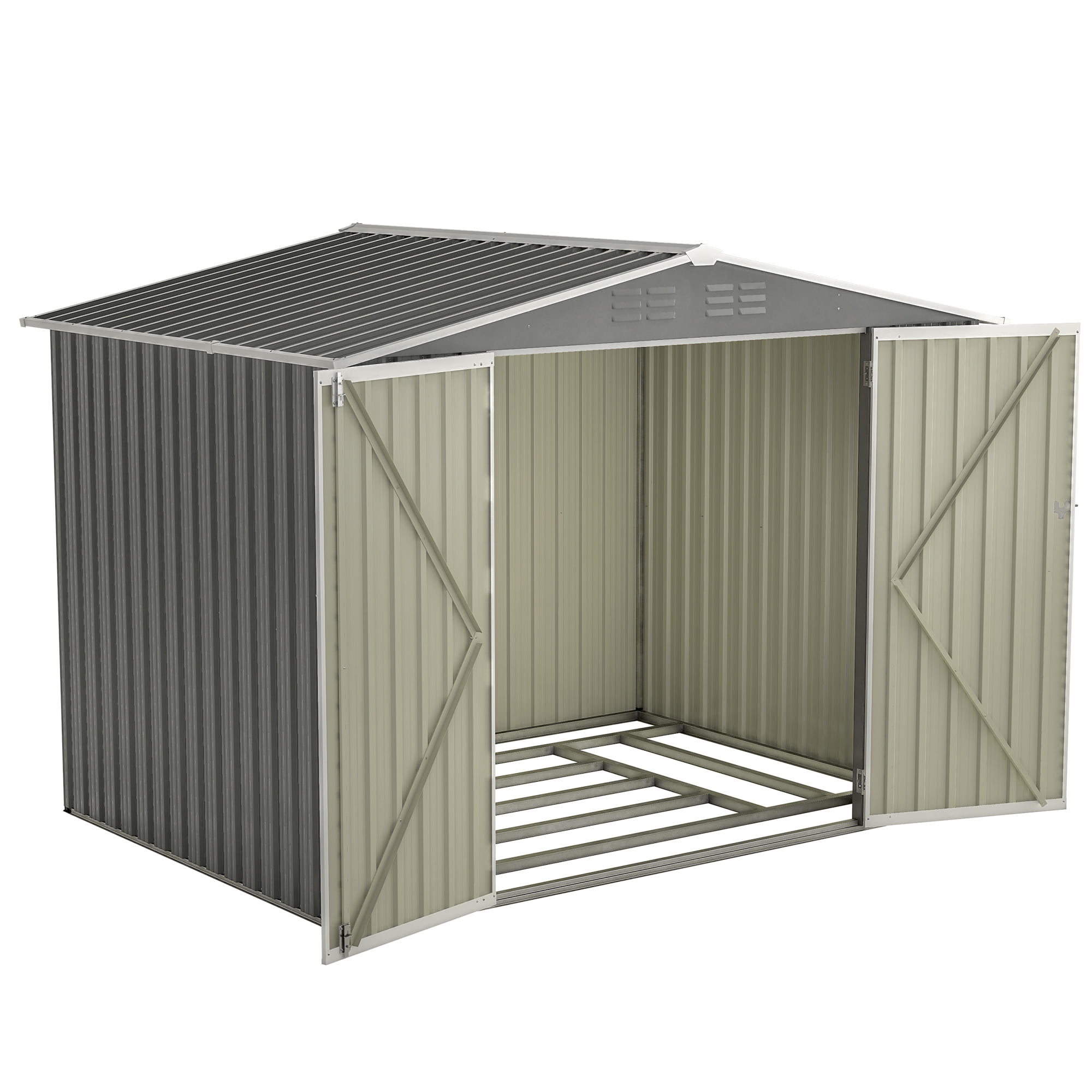 LIVIVOX Outdoor Garden Storage Shed with Lockable Doors and Air Vents (Grey, 8 x 6 ft) 131j3