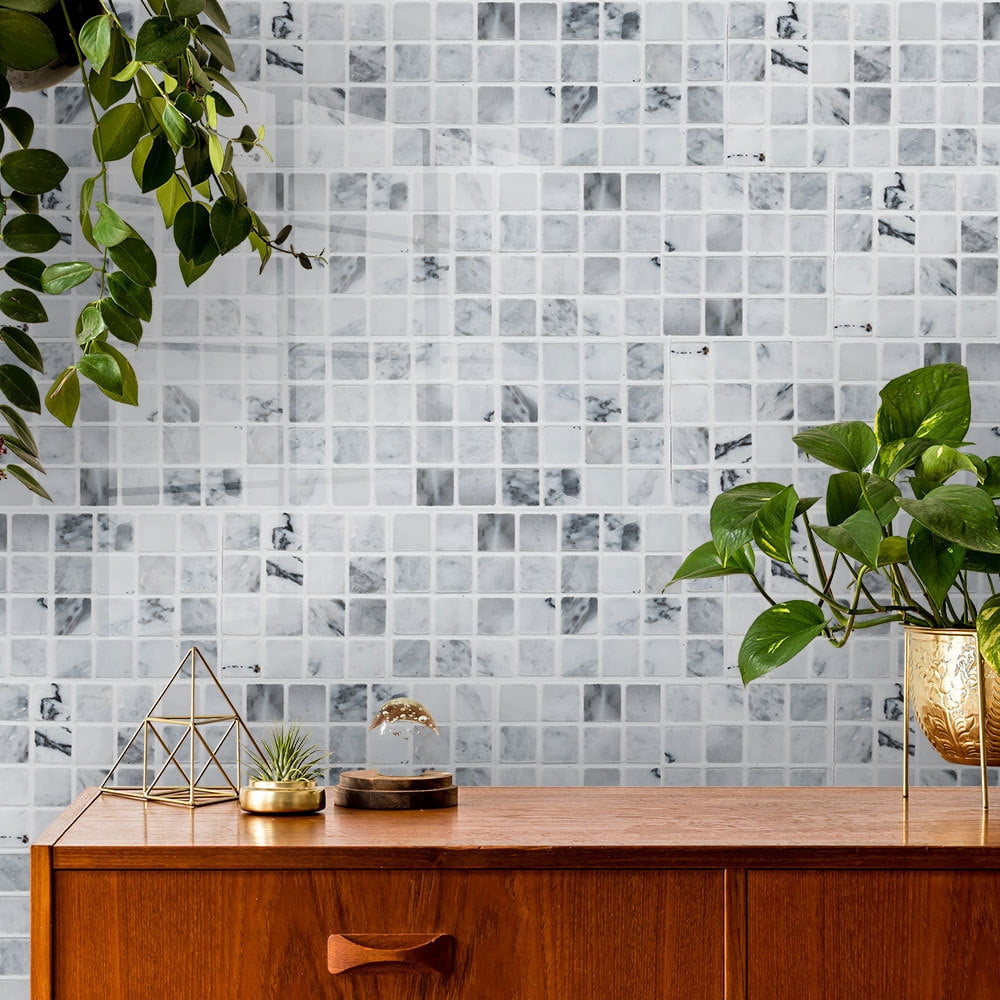 YiZeDaMS Peel and Stick Backsplash Tile Stickers, Waterproof Vinyl Wall Decals for Kitchen and Bathroom (Marble, 12 x 12 in, 9-Piece Set) 4uer7