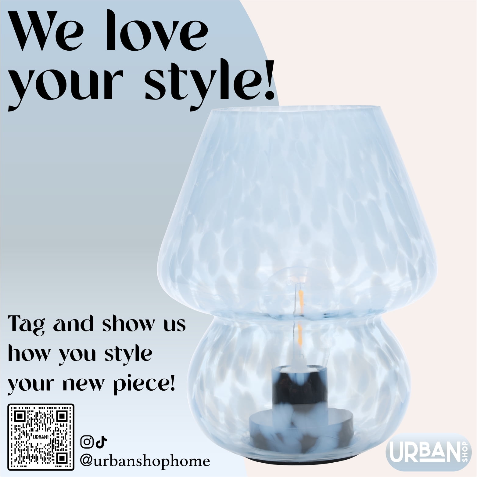 Urban Shop Mushroom Table Lamp, Tortoise Glass Accent Light (Blue, 8 in) 7tahg