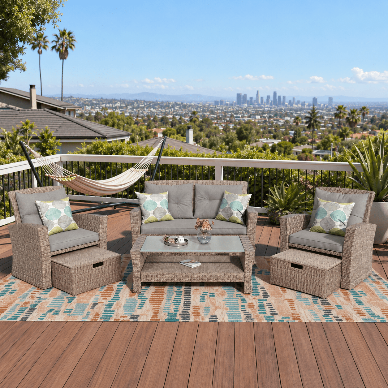 Enyopro 6-Piece Outdoor Patio Furniture Set with 32-inch Fire Pit, All-Weather PE Rattan Conversation Seating (Gray) ba7a8