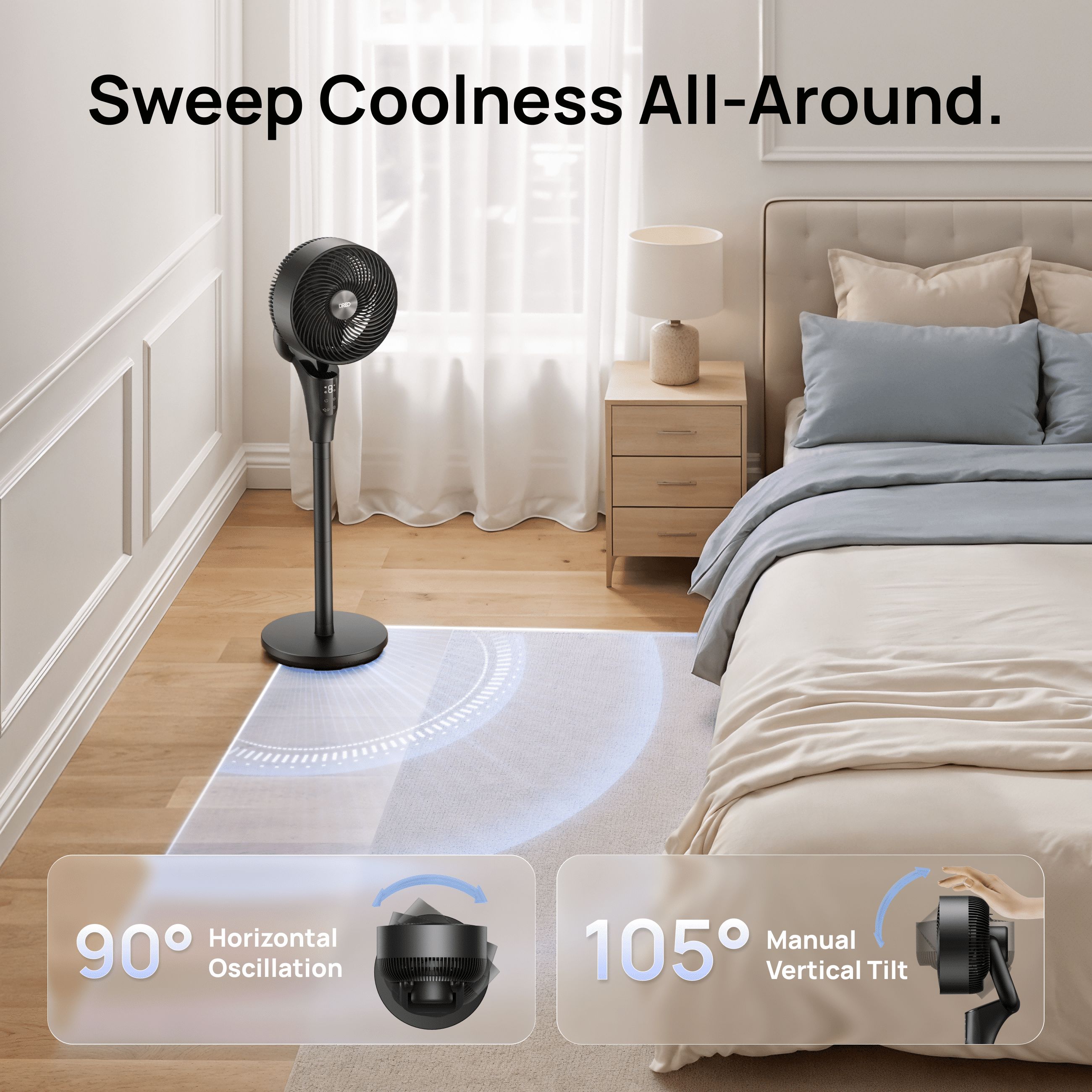 DREO Pedestal Fan, 2-in-1 Adjustable Table and Floor Fan, Ultra Quiet Oscillating Cooling Fan with Remote (Black, 38.1 in) 0hm7r