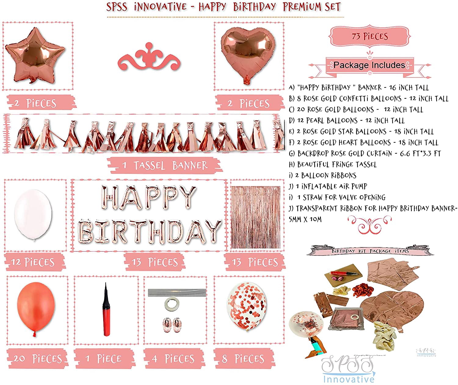 SPSS INNOVATIVE Birthday Decoration Set for Women (Rose Gold, 1 Pack) wr5po