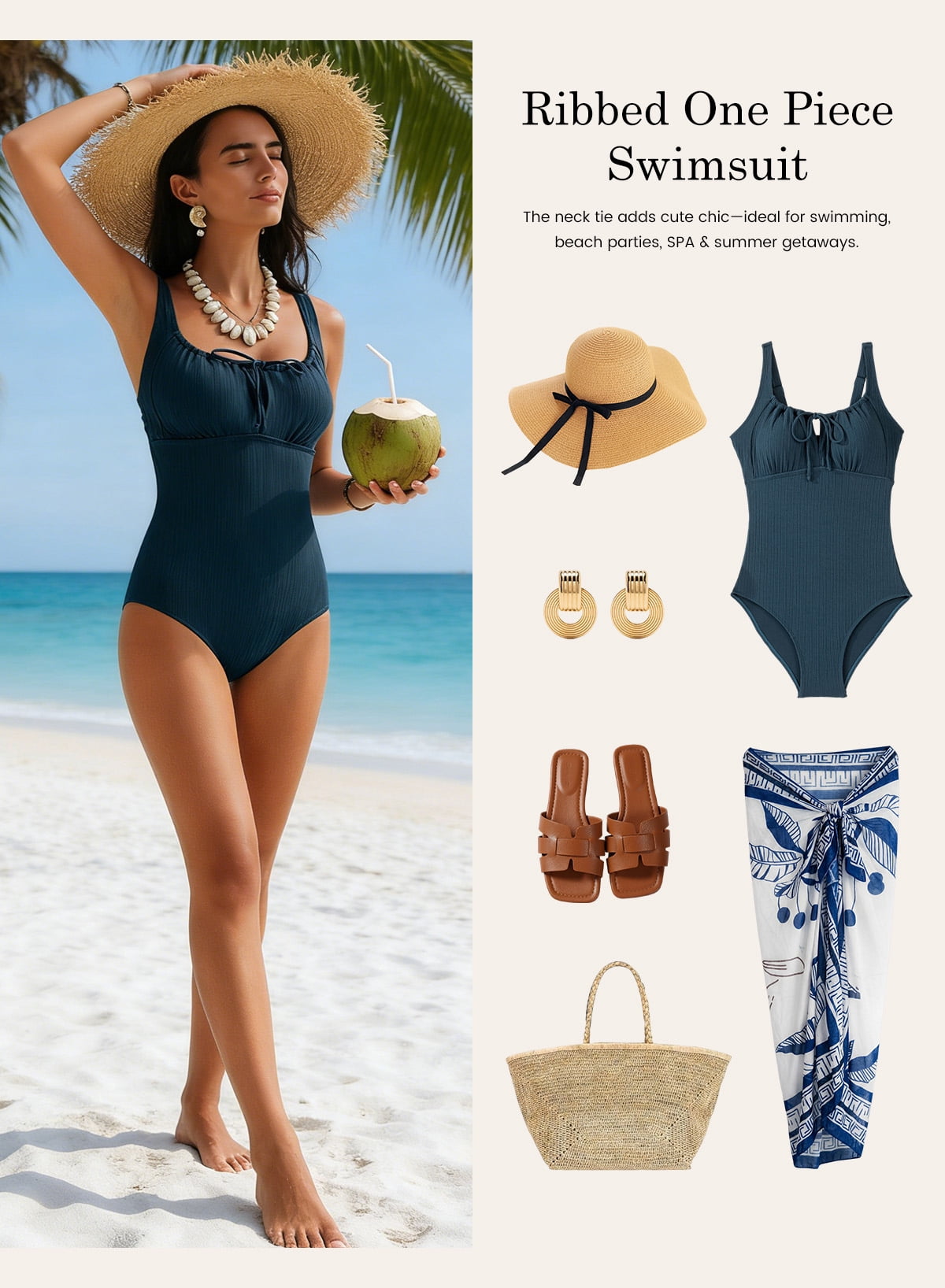 DOKOTOO Womens One Piece Swimsuit Textured Tummy Control Keyhole Adjustable Straps (Blue, Medium) m0j8s