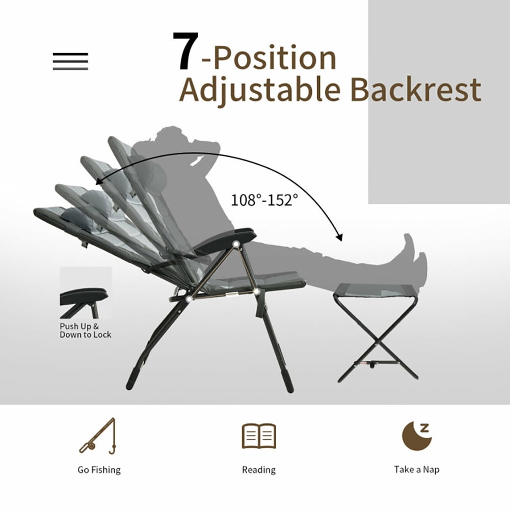 Spaco 7-Position Adjustable Reclining Beach Chair with Headrest and Footrest (Gray, 2 Pack) 0m3s9