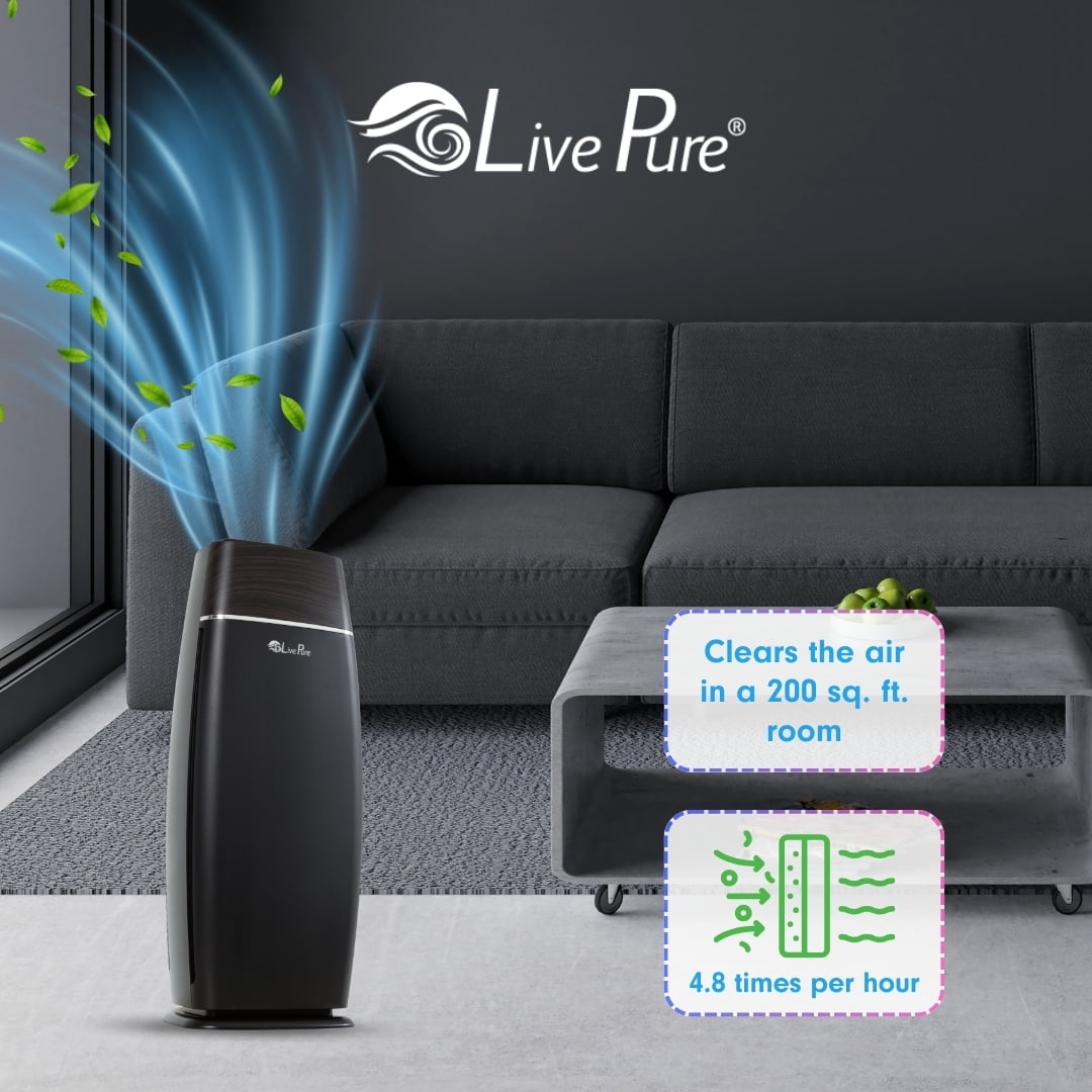 LivePure Sierra Series True HEPA Tall Tower Air Purifier (Black, 200 sq ft) sfl8d