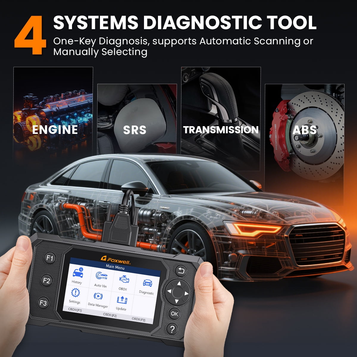 Foxwell GT20 OBD2 Scanner 4-System Diagnostic Tool for ABS SRS Transmission Engine (Black) p082n