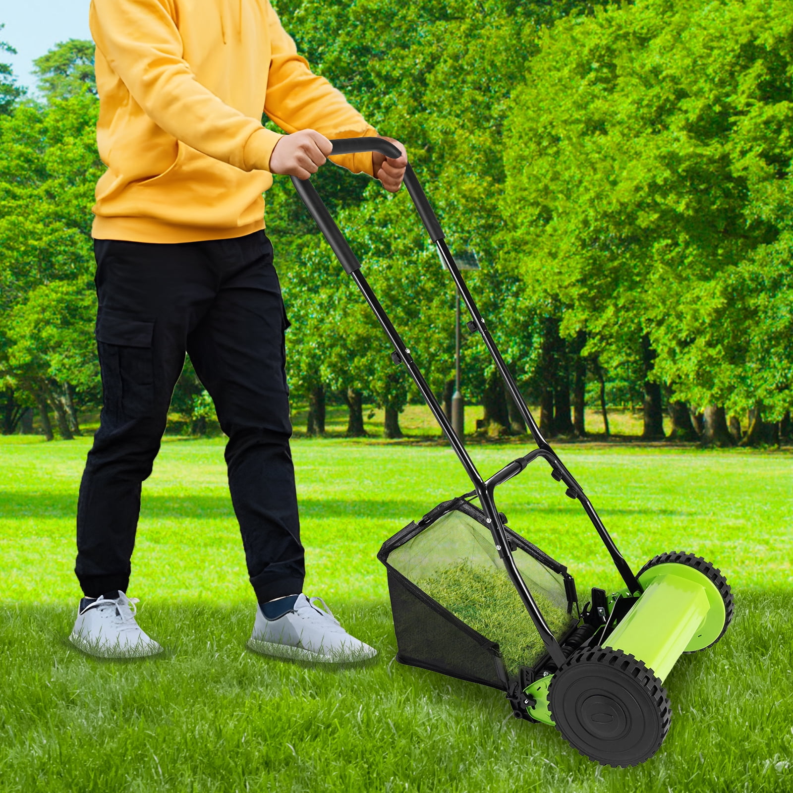 Generic Manual Lawn Mower Push Reel Grass Cutter with Adjustable Height and Collection Bag (Green, 12 in) lfryg