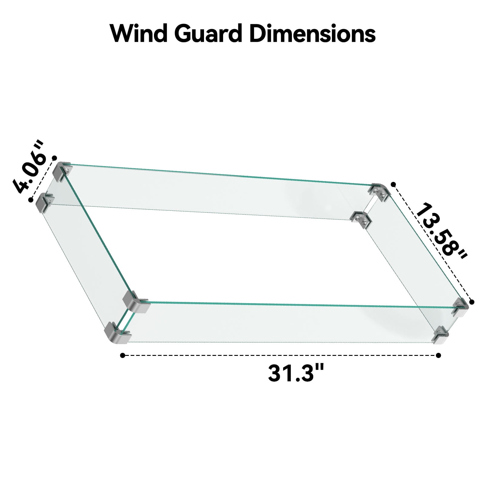 Philergo Rectangle Tempered Glass Fire Pit Wind Guard (Clear, 31.3 in x 13.58 in) aixs3