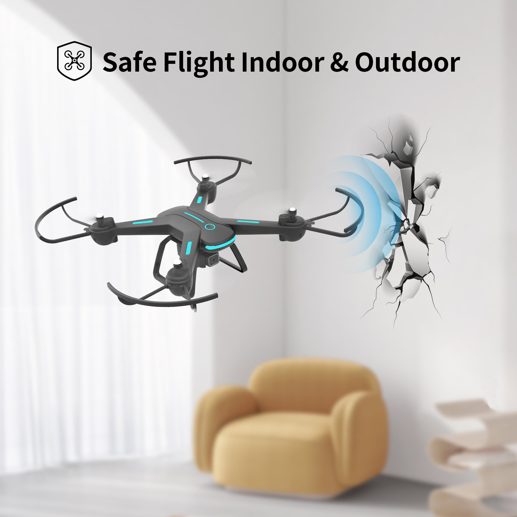 WEFONE JY03 Drone with 1080P HD Camera, FPV RC Quadcopter with Optical Flow Sensor and LED Lights (Black, 2 Batteries) rrupb
