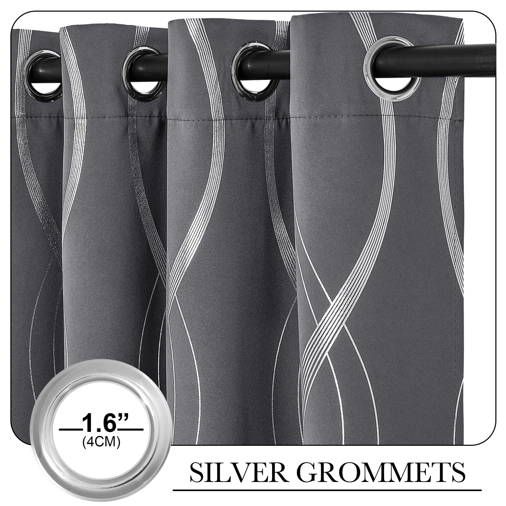 NICETOWN Blackout Curtains Thermal Insulated Room Darkening Drapes with Embossed Wave Design (Grey, 52 in x 84 in, 2 Panels) 0r3c0